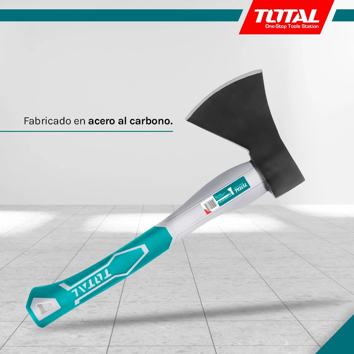 TOTAL - Hacha para leña - Acero al Carbono - Mango Bimaterial y Ergonómico - para tareas de Bricolaje, Camping y Jardinería - Peso: 1000 g