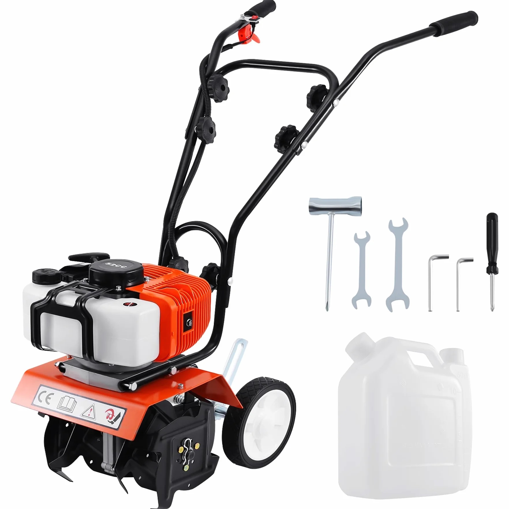Samger Cultivador Motorazada 2 Tiempos 52CC Motoazada Gasolina 1.65KW Motocultor Caña Motor Cultivador Gasolina Jardín Rotovator, Anchura de Trabajo 28cm, Profundidad de Trabajo 10cm