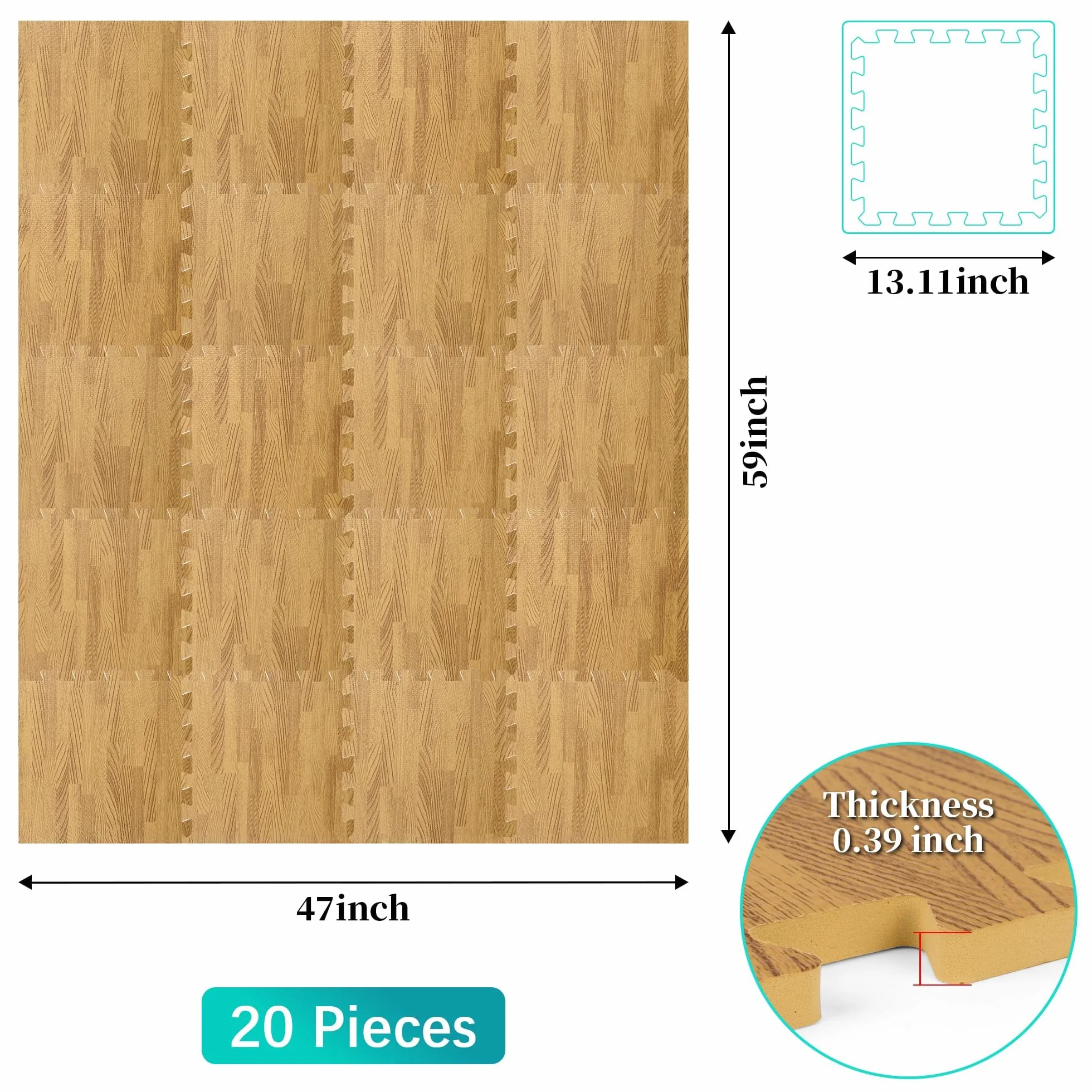 Esterilla Puzzle Fitness 20 Unidades 30x30 cm Alfombra Antideslizante Negro