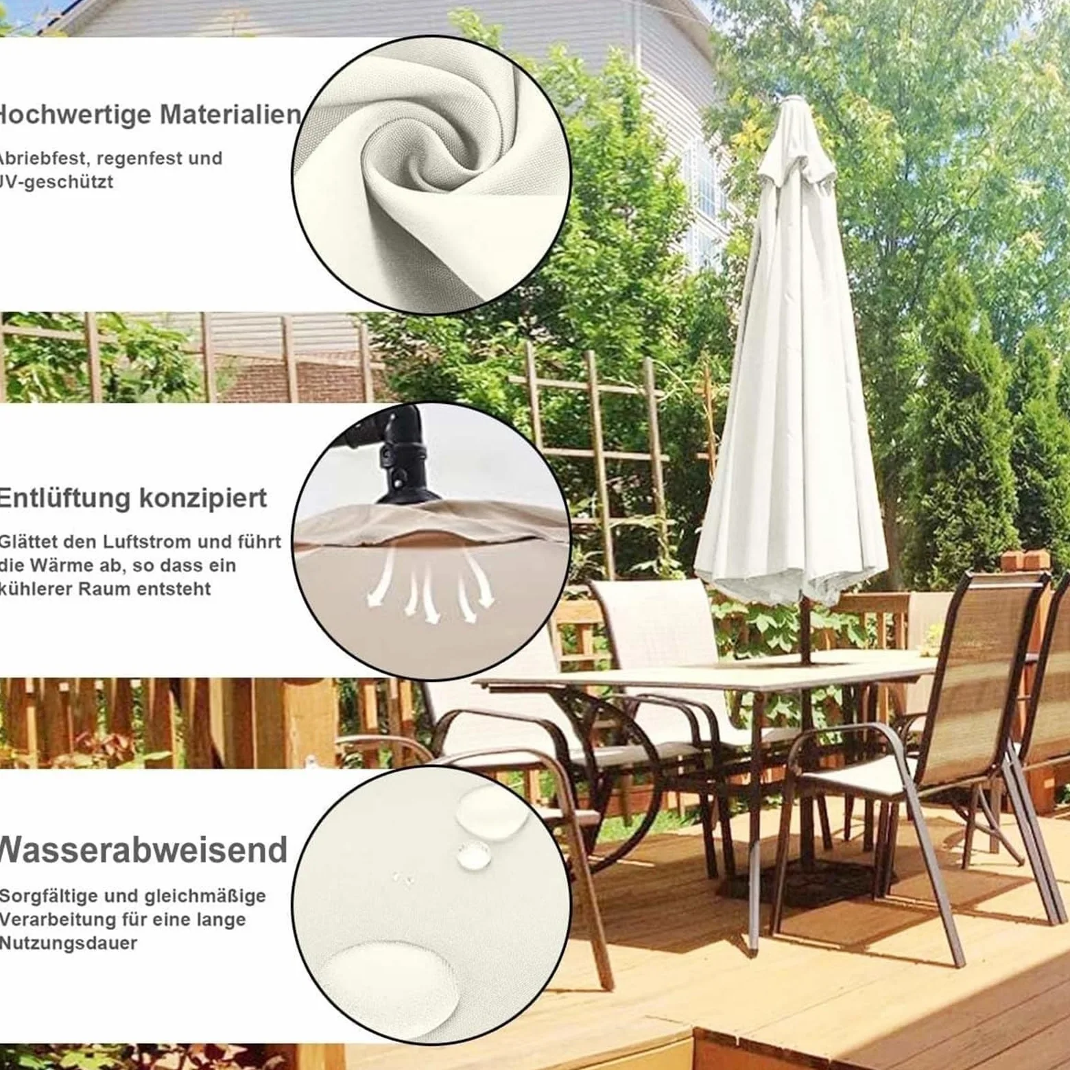 Waterpof - Toldo de repuesto resistente con protección UV para mesa de jardín y patio, pantalla para muebles de exterior, se adapta a 6/8 varillas