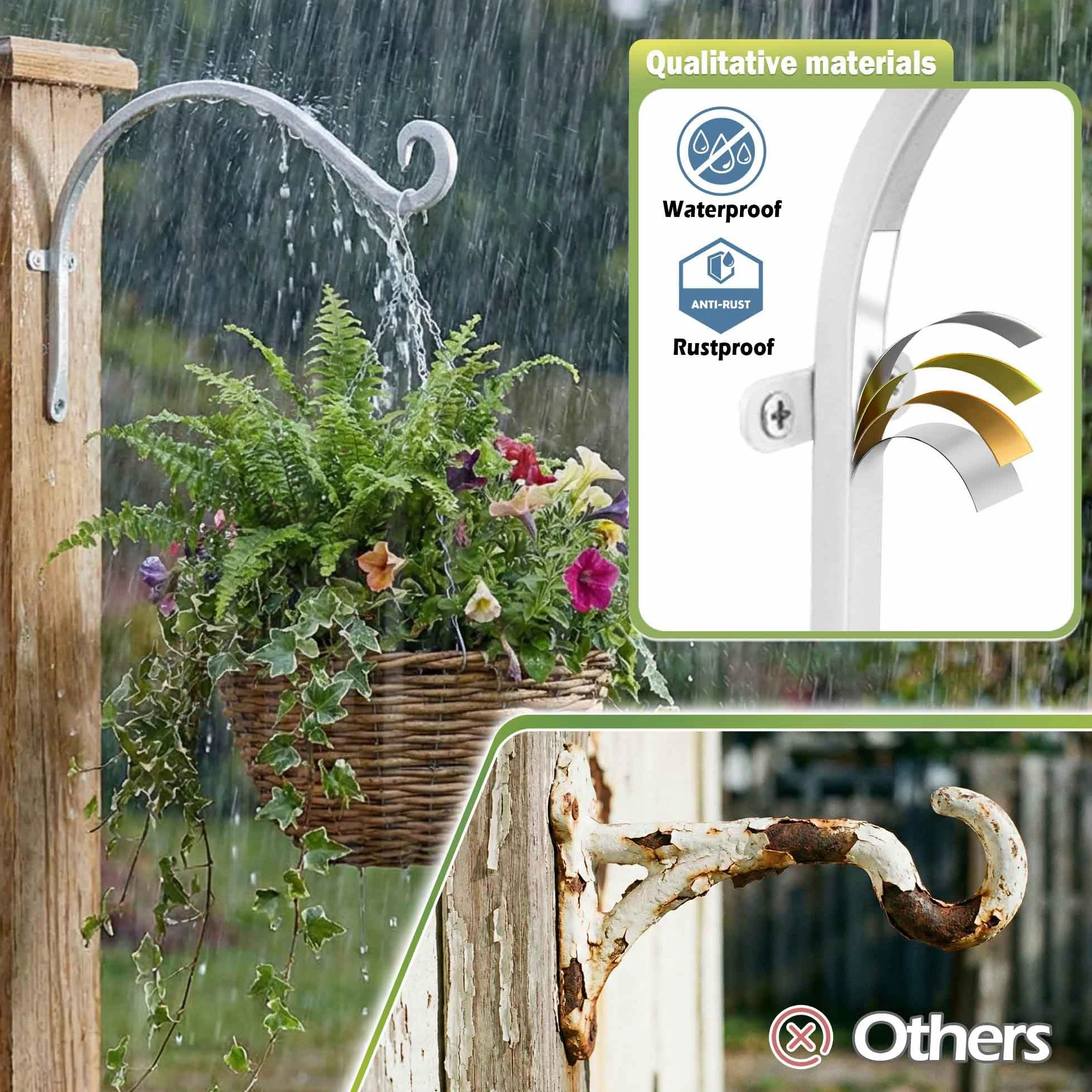 Qiang Ni Colgador de comederos para pájaros (2 piezas/12 pulgadas), soporte para colgar plantas al aire libre más estable y resistente, blanco