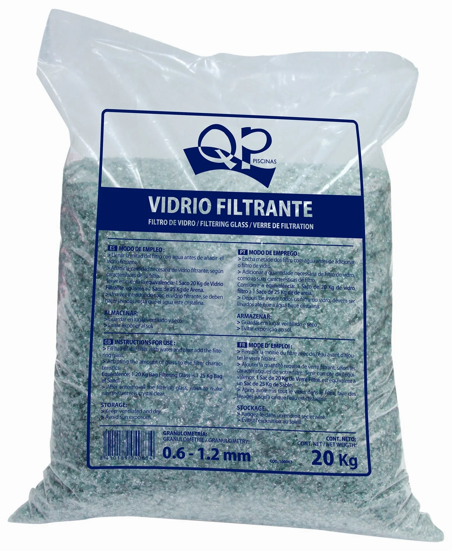 Saco de vidrio filtrante para piscinas QP 20kg