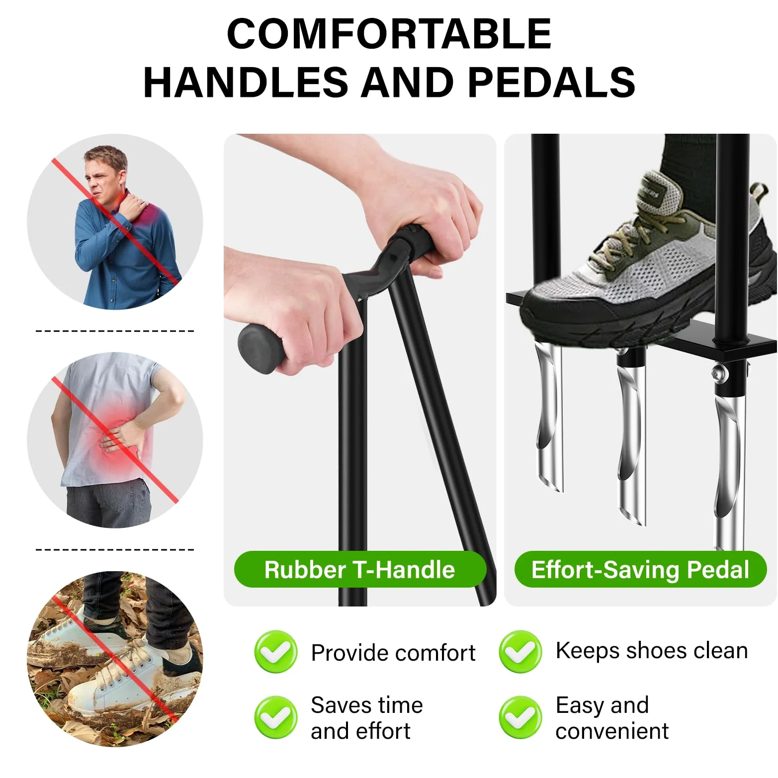 VASALAID Herramienta aireadora de césped, aireador de césped manual con 3 dientes huecos de acero inoxidable, herramienta de aireación de césped resistente para suelos compactados y cuidado del césped
