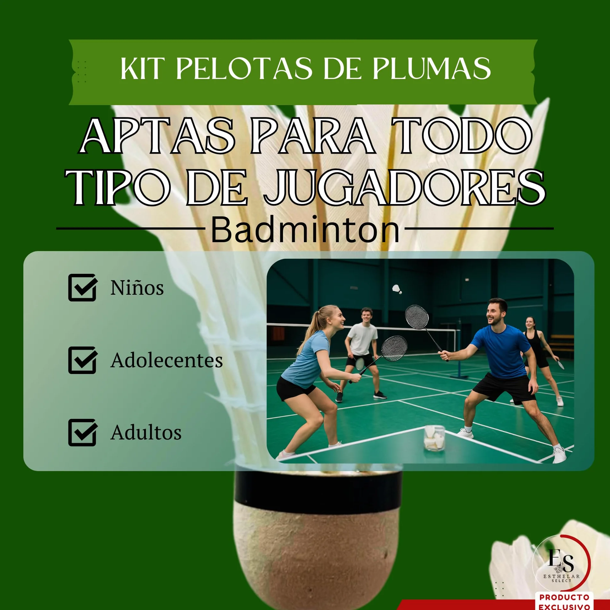Pelotas Bádminton Pluma Natural Profesionales Resistentes Set 6 Pack Entrenamiento