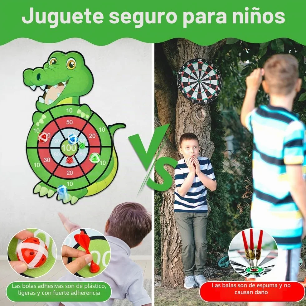 Vicloon Diana Niños 66CM Dardos Doble Cara Juego Tablero 12 Bolas Adhesivas Pistola Aire