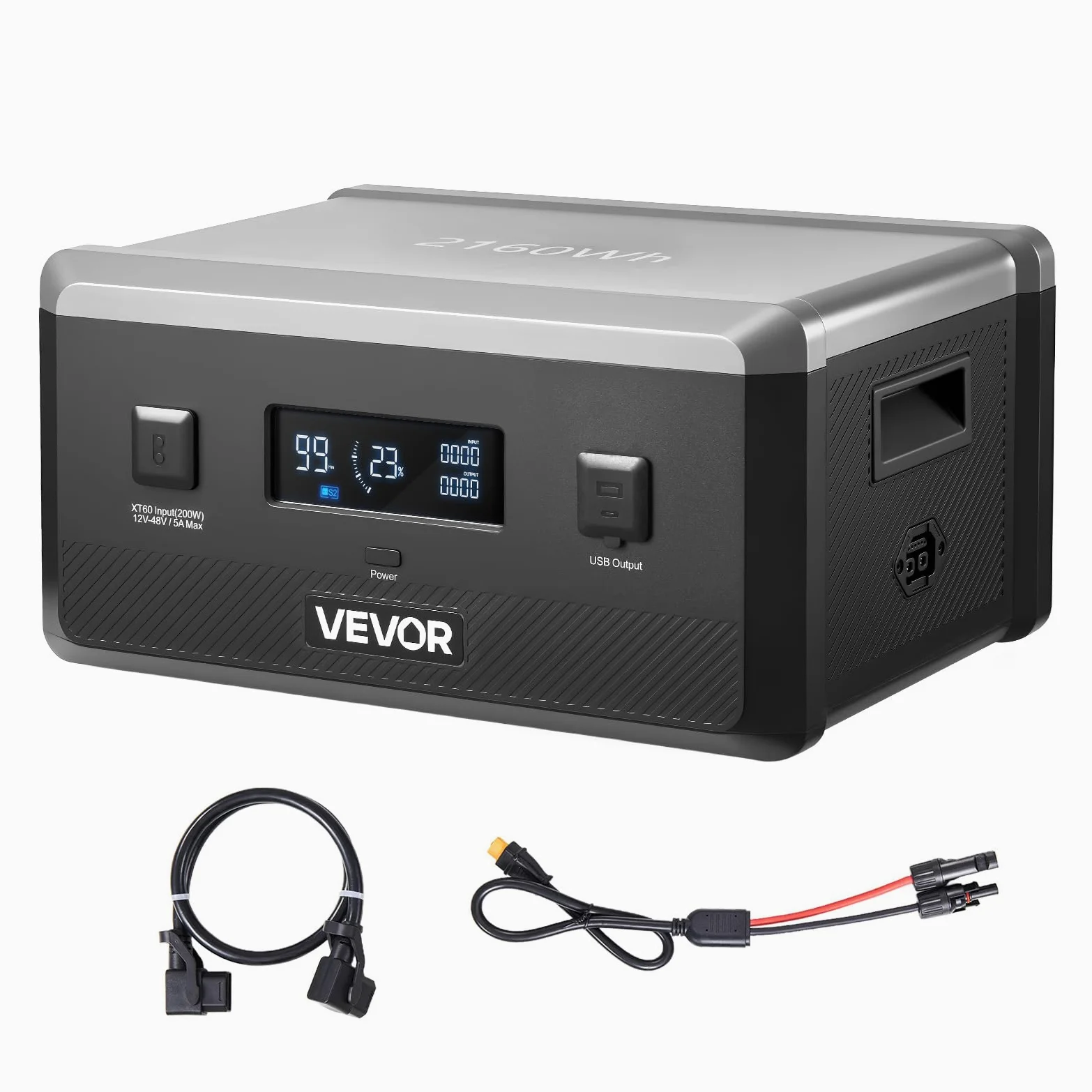 VEVOR Batería Portátil de Expansión Adicional LiFePO4 de 2160 Wh, con 3 Puertos de Salida para Uso Doméstico, Camping, Viajes, Autocaravanas y Emergencias, 387 x 270 x 196 mm, Color Negro y Gris