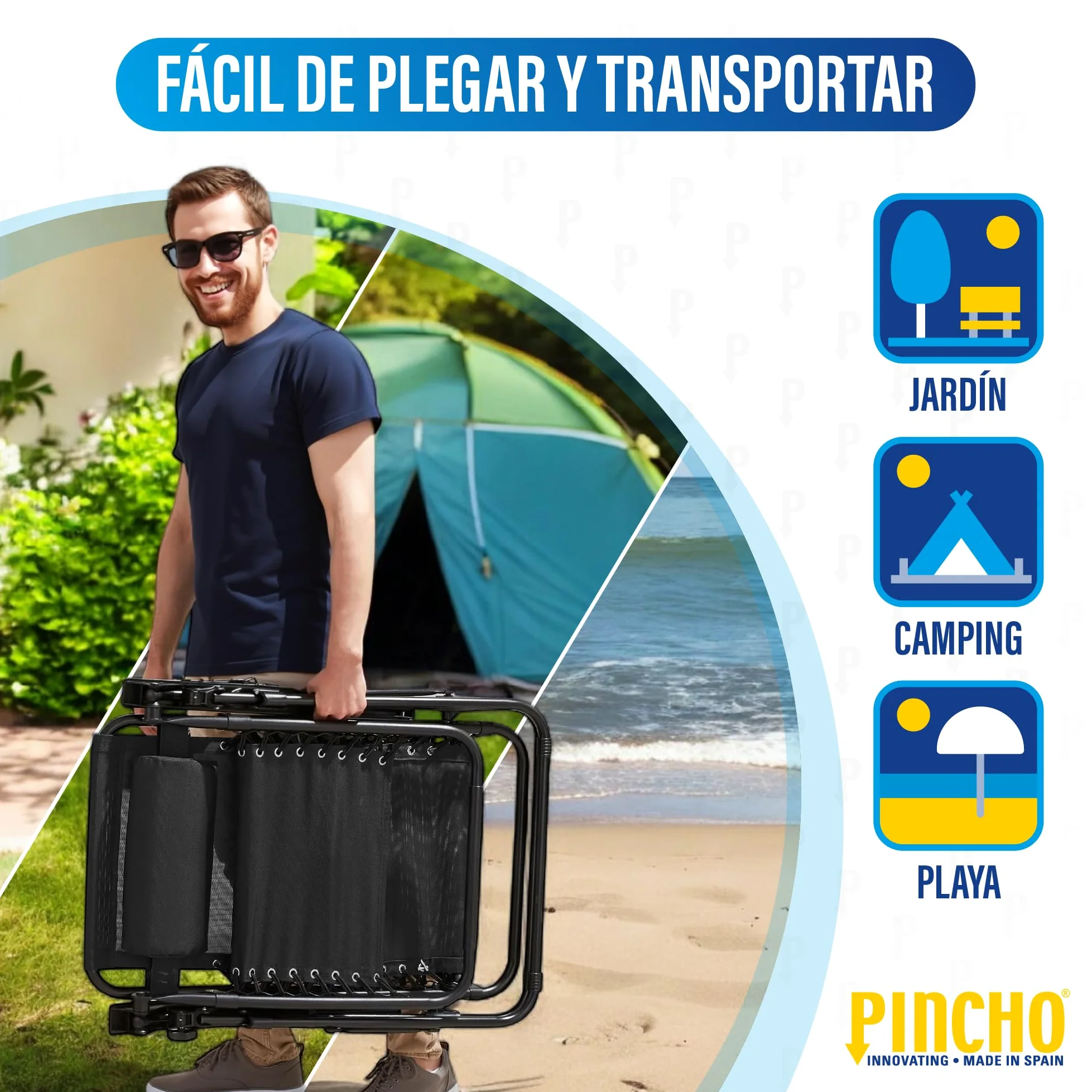 Pincho Tumbona Jardin Exterior Plegable de Gravedad Cero - Pack 2 Sillas Reclinables o Hamacas para Playa, Terraza y Camping con Portavasos, Ligeras y Cómodas (Negro)