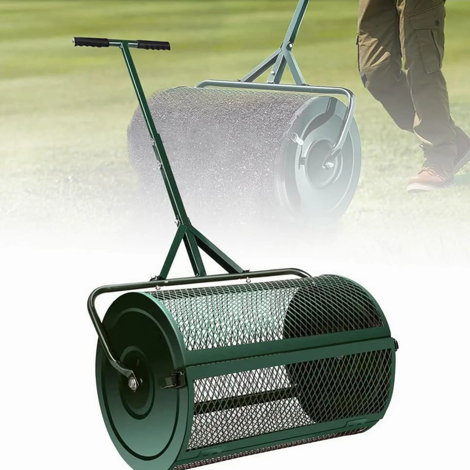 RayGenius Esparcidor De Abono para CéSped Y JardíN De 24", Esparcidor De Abono Fertilizante|Duradero Y Ligero|Esparcidor De Rodillo para Musgo (Verde),Green-Separate32x60cm