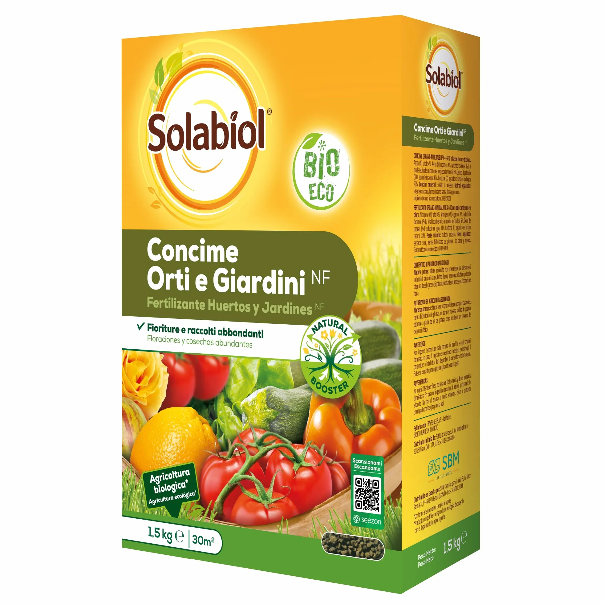 Solabiol Abono para huerto, 100% orgánico con estimulador radicular para una mejora de la cosecha, amarillo