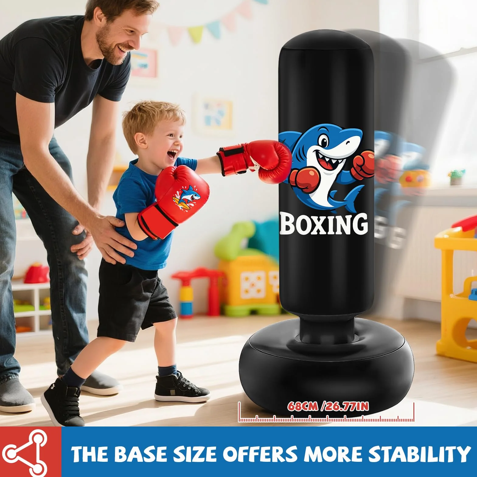 Saco de Boxeo Niños 3-8 Años 130cm con Bomba de Aire y Guantes, Bolsa de Boxeo Inflable para Karate Kickboxing MMA