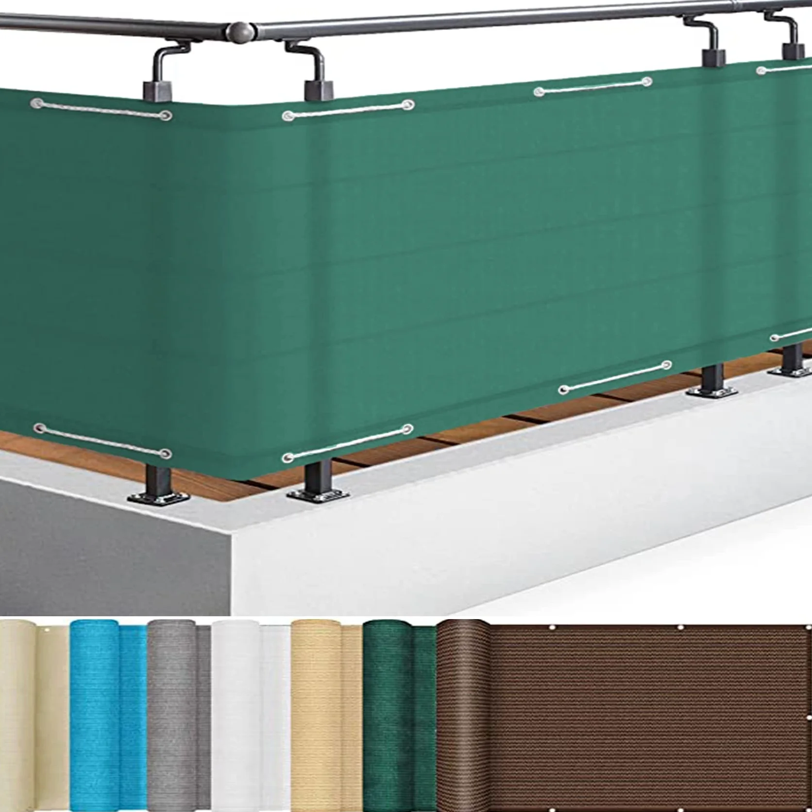 Malla Protectora Balcon 120 x 650 cm Protección de Privacidad Anti-UV Malla de sombreo con Ataduras de Cables para Jardín Balcón Terraza, Verde Oscuro