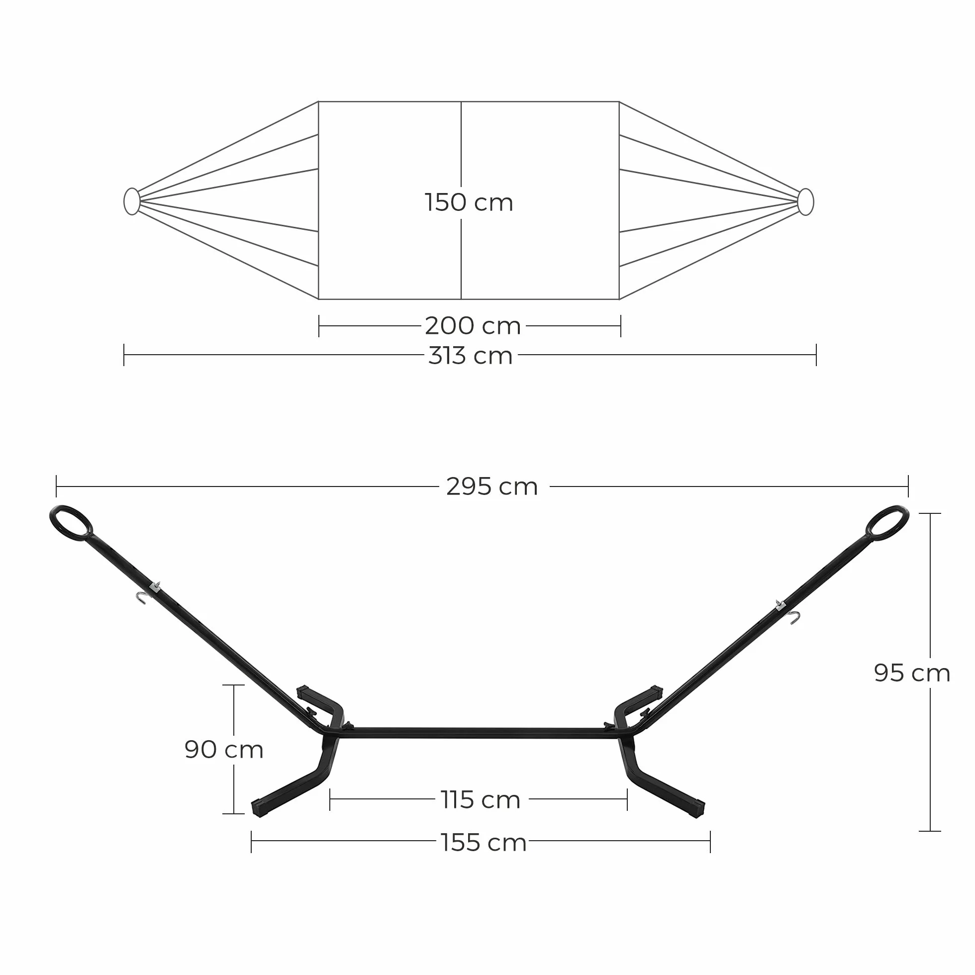 SONGMICS Hamaca con Soporte, Hamaca de 210 x 150 cm, 5 Alturas Ajustables, Portátil, Marco de Metal, Carga de 240 kg, para Patio, Jardín, Negro y Beige GHS001M01