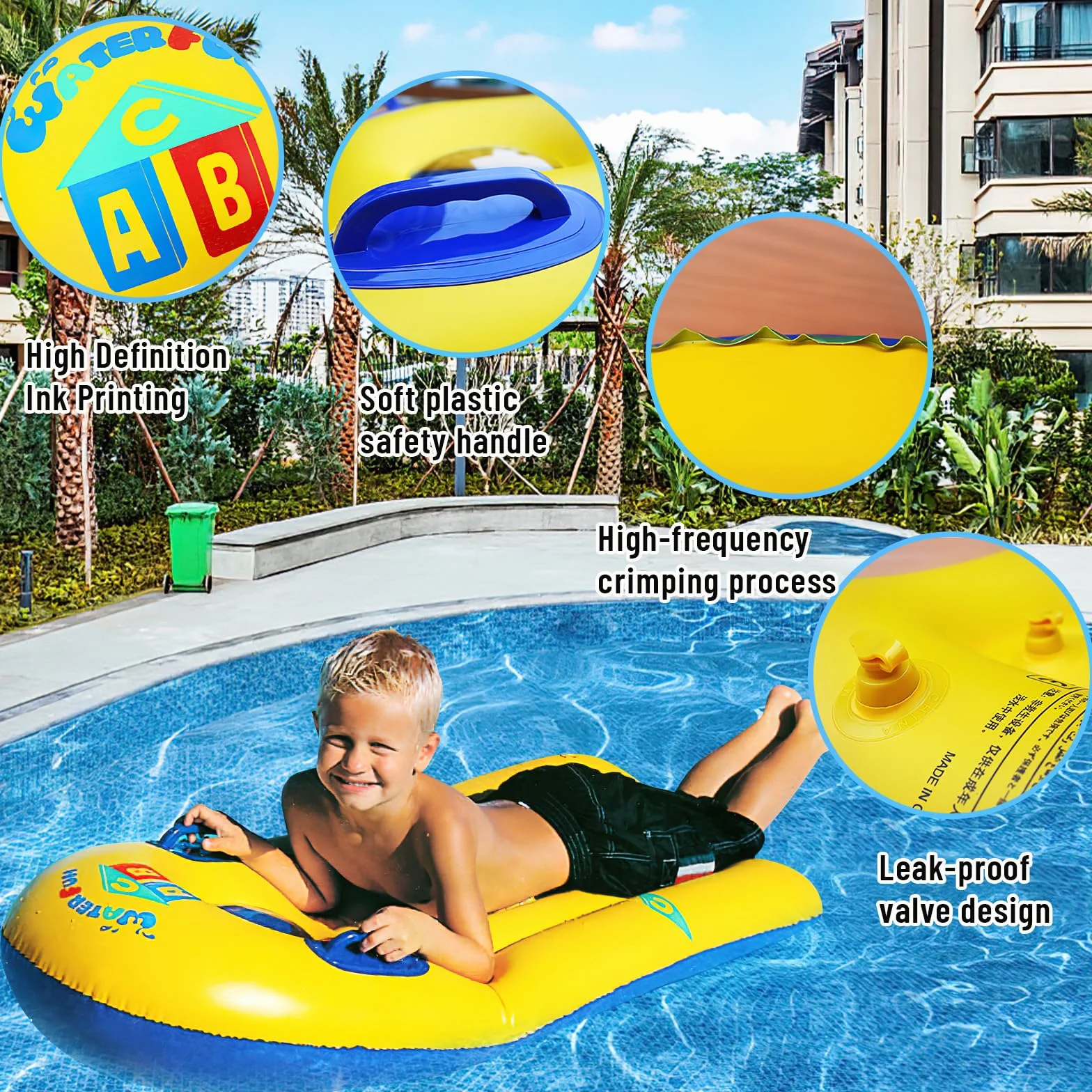 Bodyboard Hinchable con Asas y Ojo de Buey 110x48cm para Playa Piscina