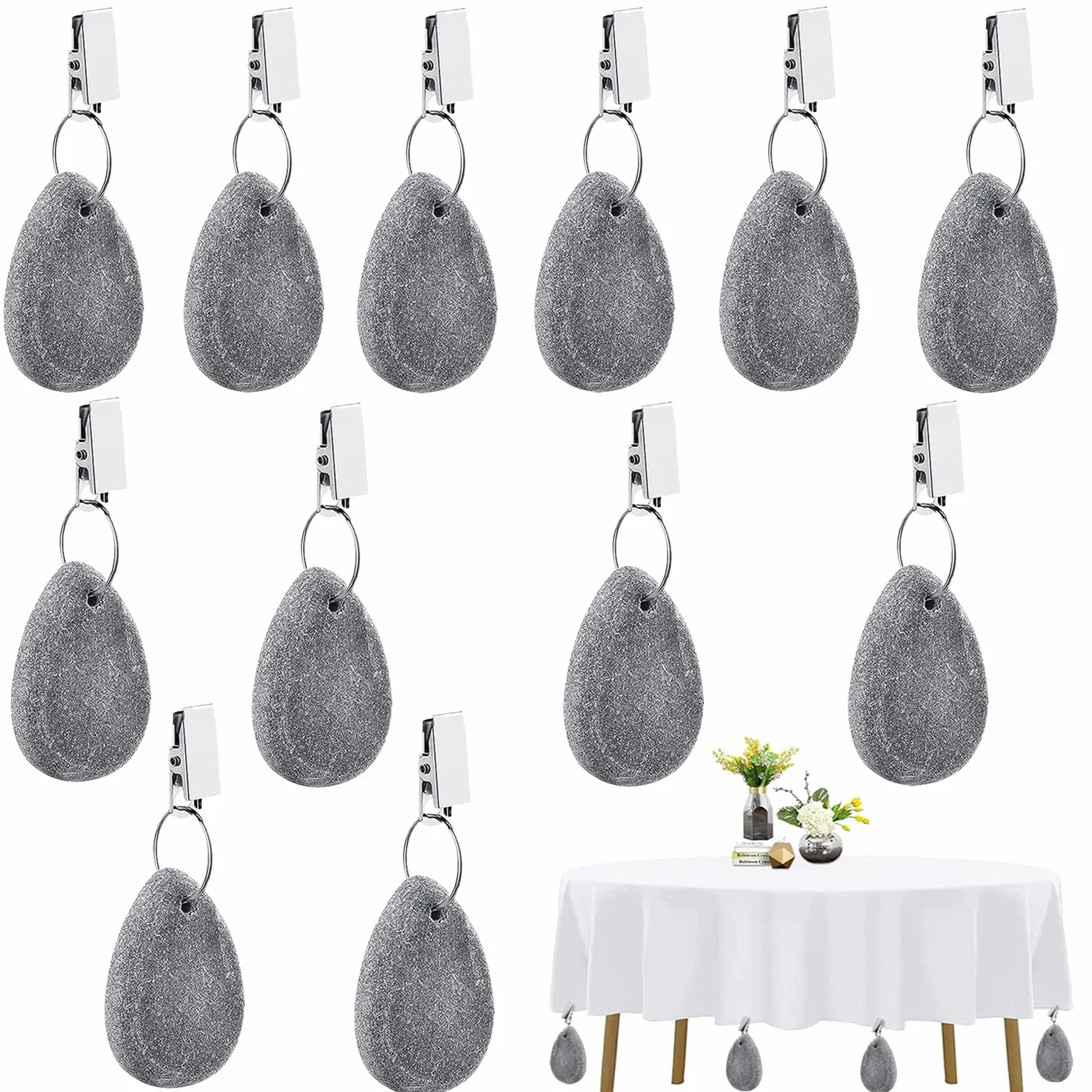 12 Piezas Pesas Mantel Pesos para Manteles con Pinza Mármol Natural Pesos para Manteles Exteriores,Contrapesos para Cortinas por Pesas para Plomos Cortinas por Mantel Exterior Jardin
