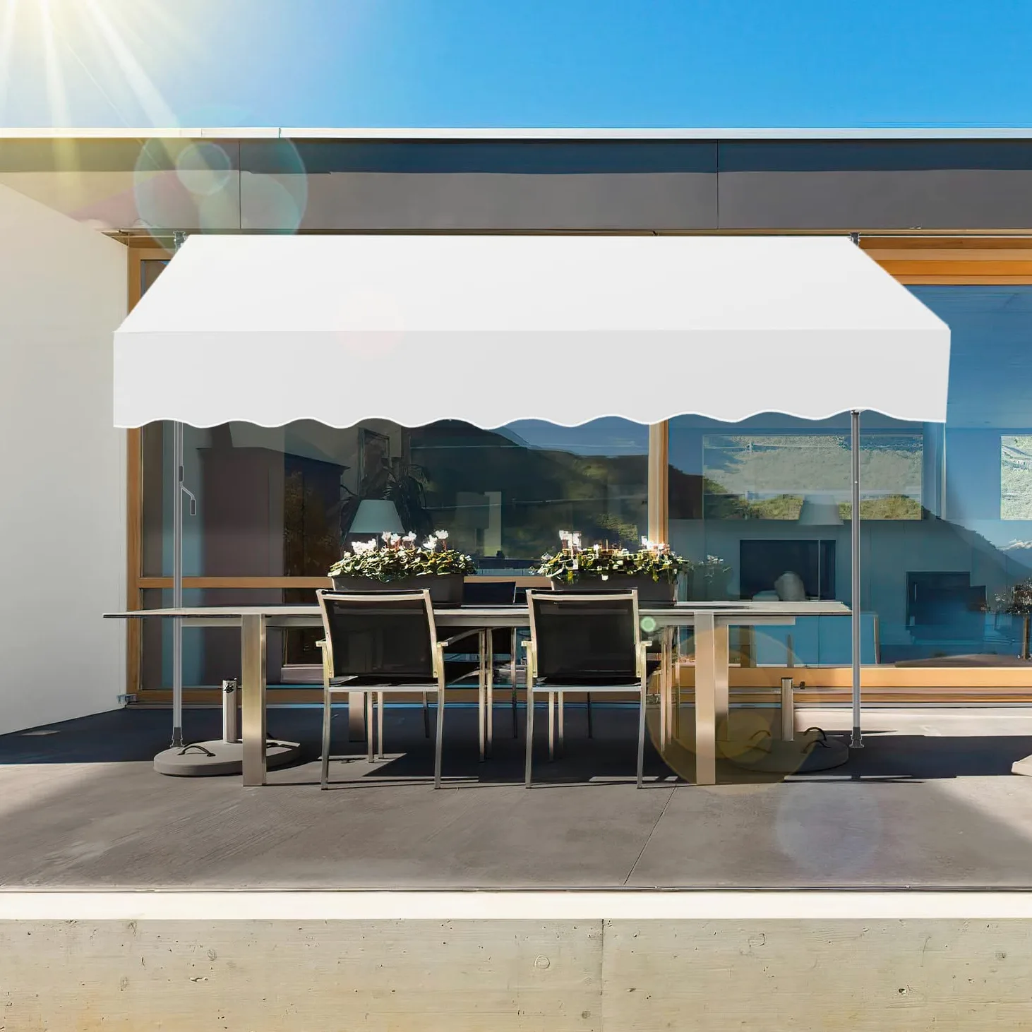 Ikodm Toldo con manivela 250 x 120 x 200-300 cm, toldo para Balcones sin Agujeros, Resistente a los Rayos UV 50 +, Altura Regulable, protección Solar, Impermeable, fácil Montaje