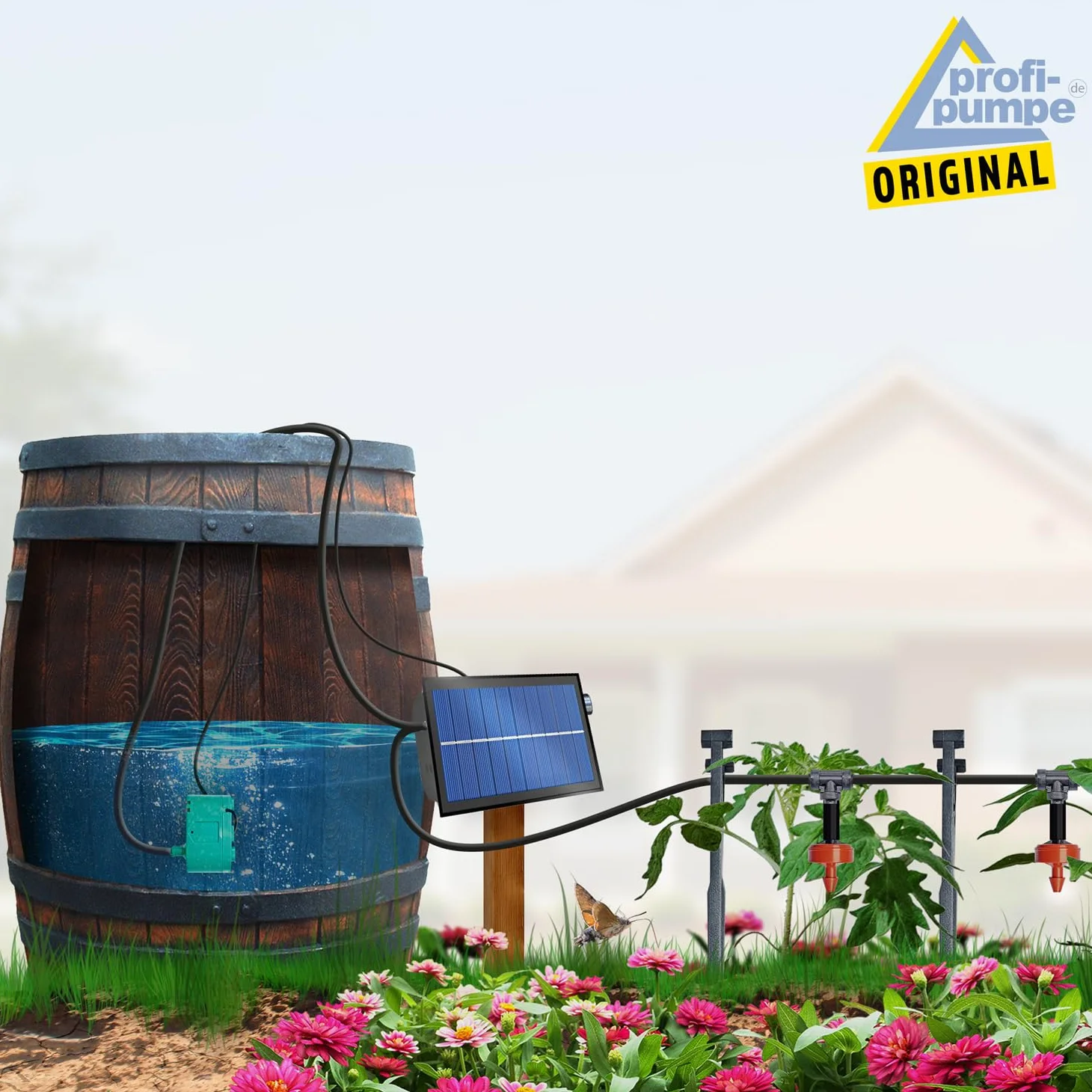 Sistema de riego solar para jardin, riego de plantas Solar-Drop P50, hasta 50 puntos de goteo manguera de 10 m para Jardin