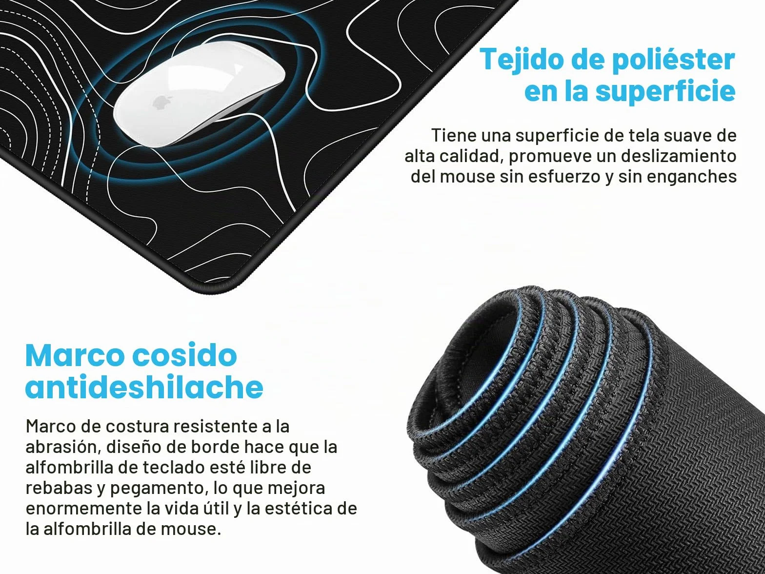 JIALONG Alfombrilla Raton Gaming Grande XXL 900x400mm Lavable Base Caucho Topografía Negra
