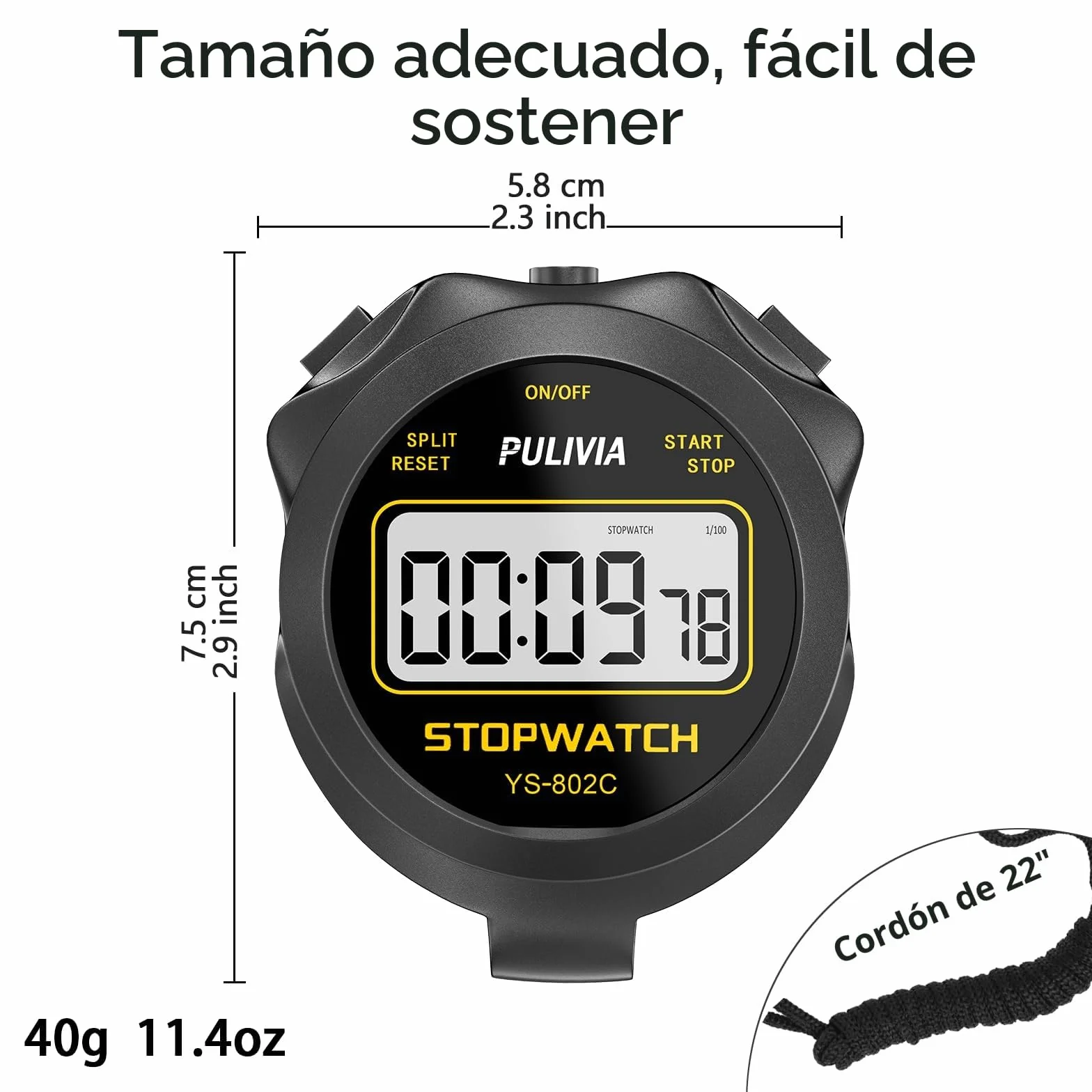 Cronómetro Deportivo Digital Silencioso, Negro para Entrenamiento de Niños y Entrenadores