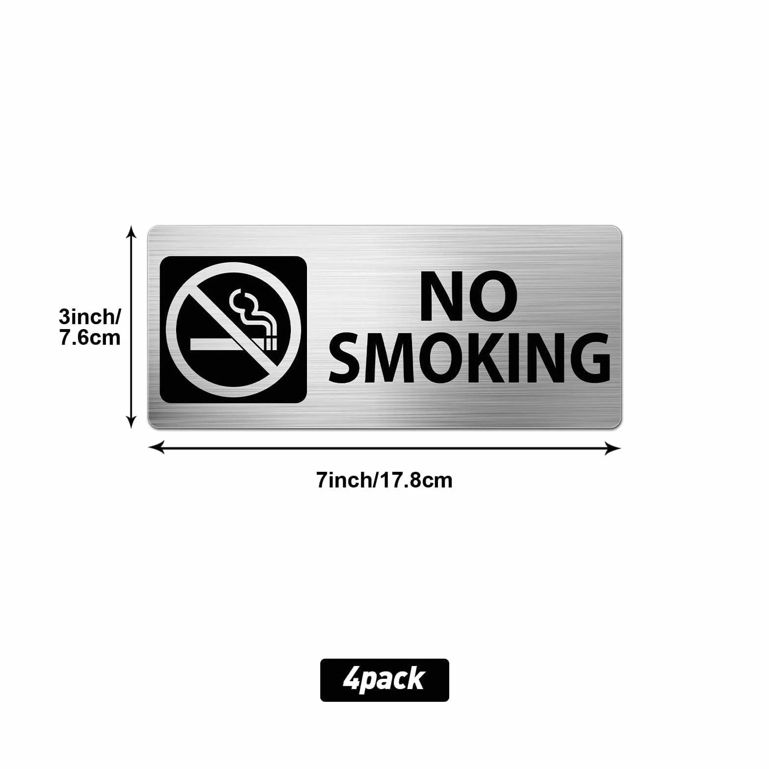 No Smoking Sign Señal de no fumar Aluminio 17,8 x 7,6 cm Señal de advertencia de no fumar Señales de seguridad metálicas reflectantes Impermeables para exterior e interior 4 piezas