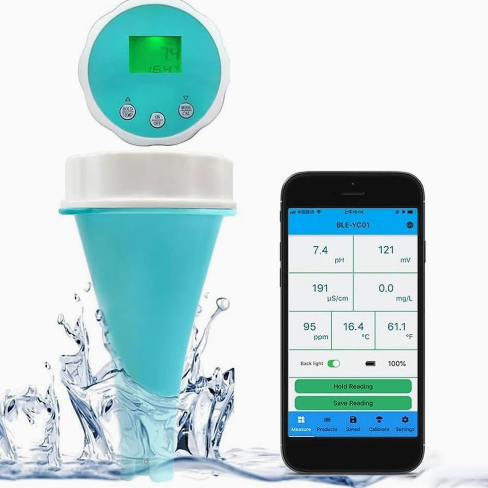 Probador de Calidad del Agua Bluetooth 6 en 1, Prueba del analizador de Calidad del Agua PH EC TDS ORP Temp Cloro Residual, medidor de Prueba Digital para Agua Potable Piscina Acuario hidropónico