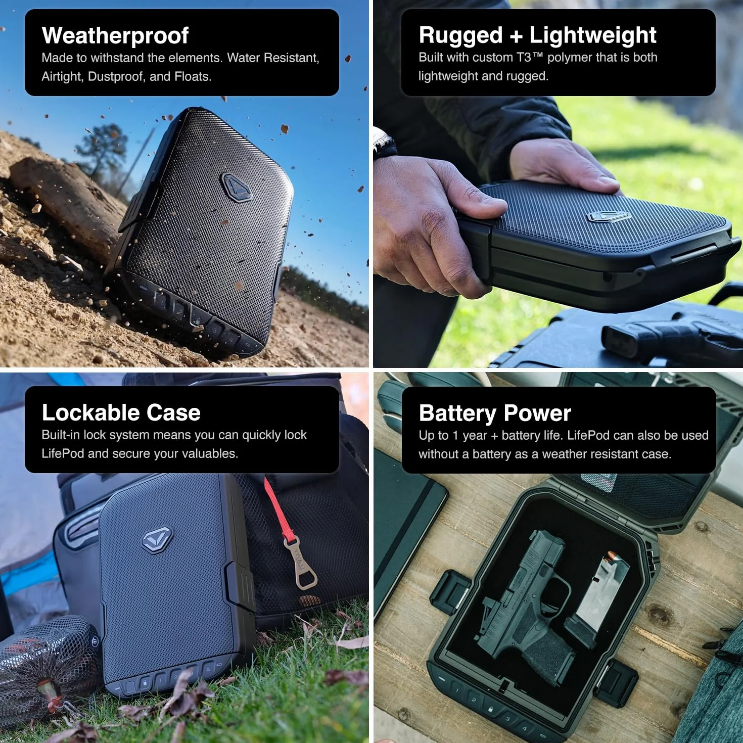 VAULTEK LifePod Estuche de viaje impermeable caja de bloqueo electrónico resistente organizador funda portátil para pistola teclado retroiluminado negro