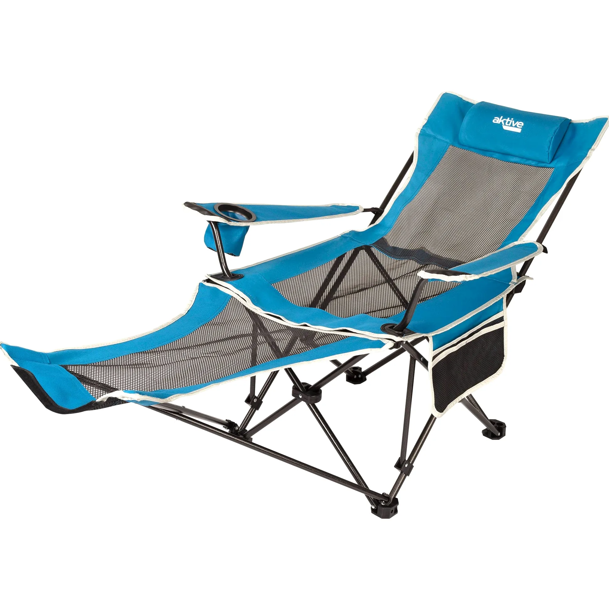 AKTIVE 63001 - Tumbona Plegable Camping, Silla Tumbona con Almohada y Posavasos, Capacidad 1 Persona, soporta 150kg, Tumbona jardín Exterior antivuelco