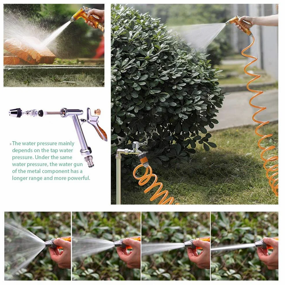 Pistola de riego expandible para jardín, manguera de jardín, pistola de pulverización de alta presión (juego de pistola de agua + tubo de resorte de 10 m)