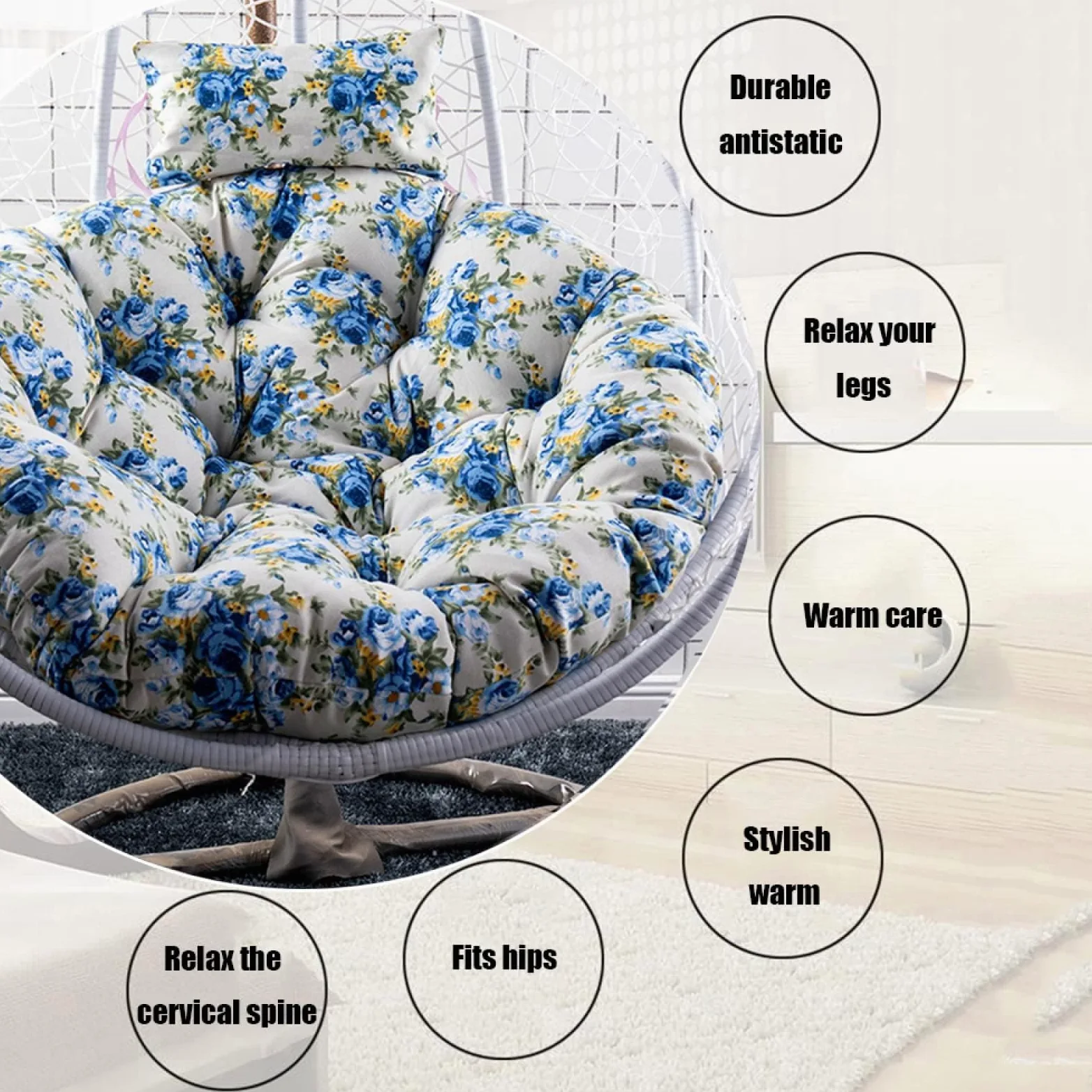 Cojín colgante para silla de huevo, extraíble y lavable, cojín con estampado de huevo, cojín de ratán para silla de ratán, cojín colorido de repuesto para ocio (diámetro de 120 cm)