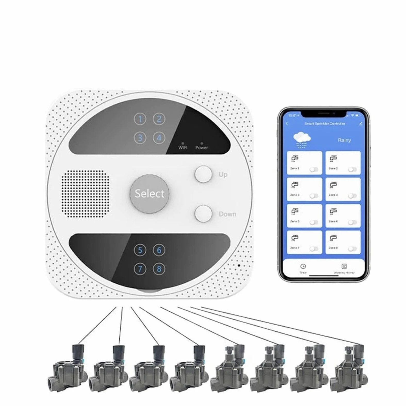 Controlador de irrigación por voz inteligente WiFi Sistema riego la válvula solenoide del sistema jardín Temporizador App, ajuste volumen agua tiempo Para uso doméstico | 6 Way