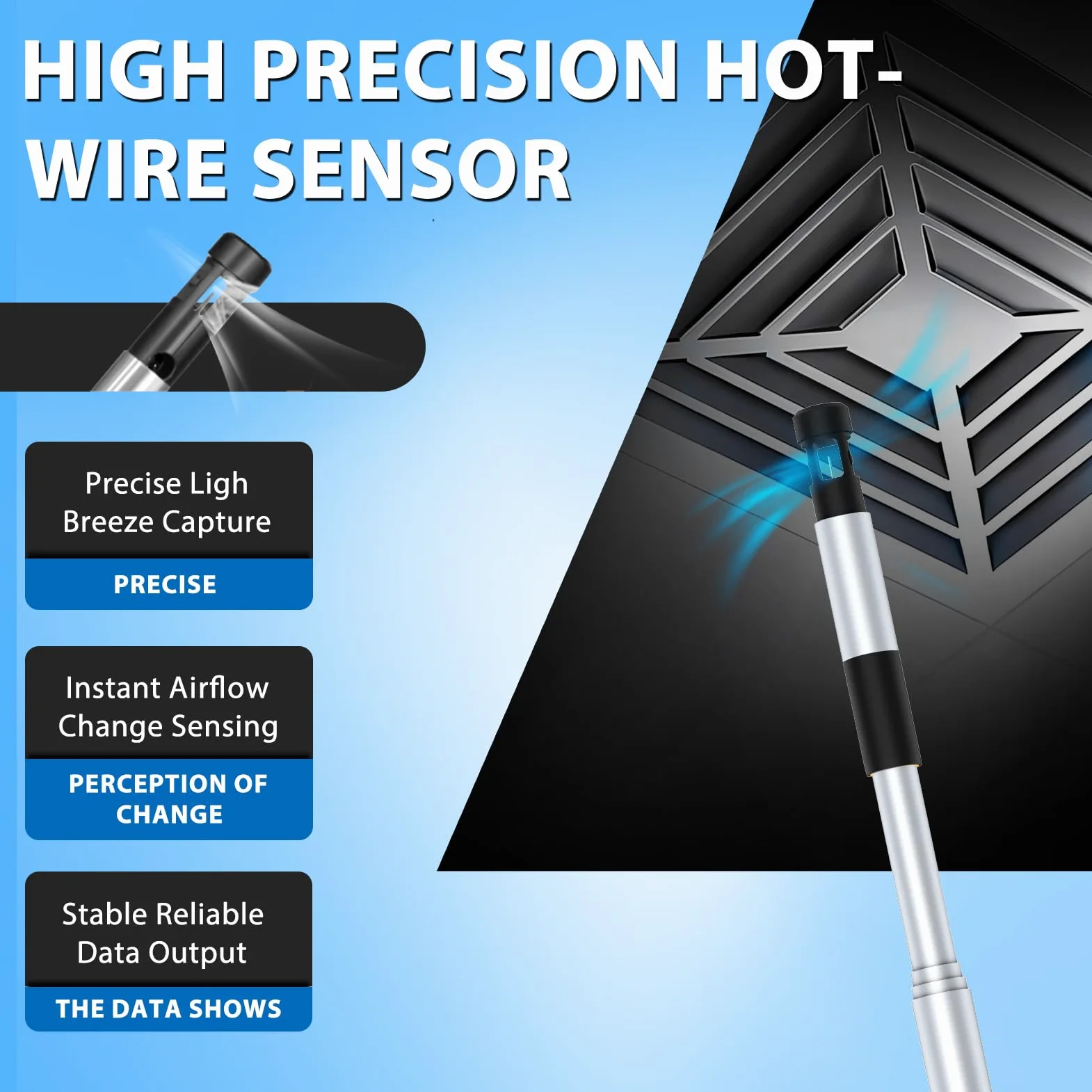 Anemómetro de cable caliente de mano con aplicación Bluetooth, sonda telescópica, medidor CFM de flujo de aire mide velocidad de maleza de 1 a 89.5 mph, baja velocidad de flujo, temperatura