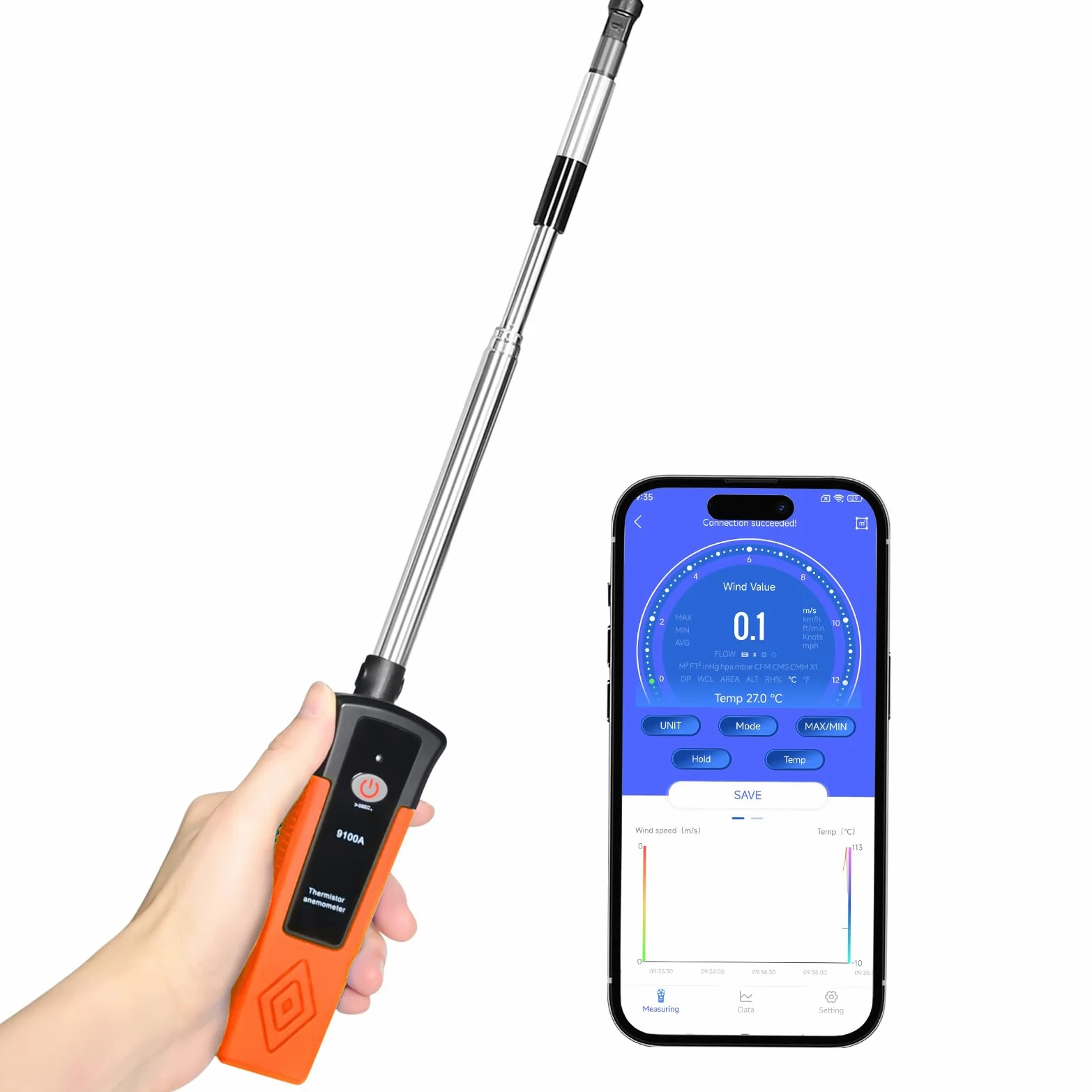 Hotwire - Anemómetro con Bluetooth, medidor digital de velocidad del viento