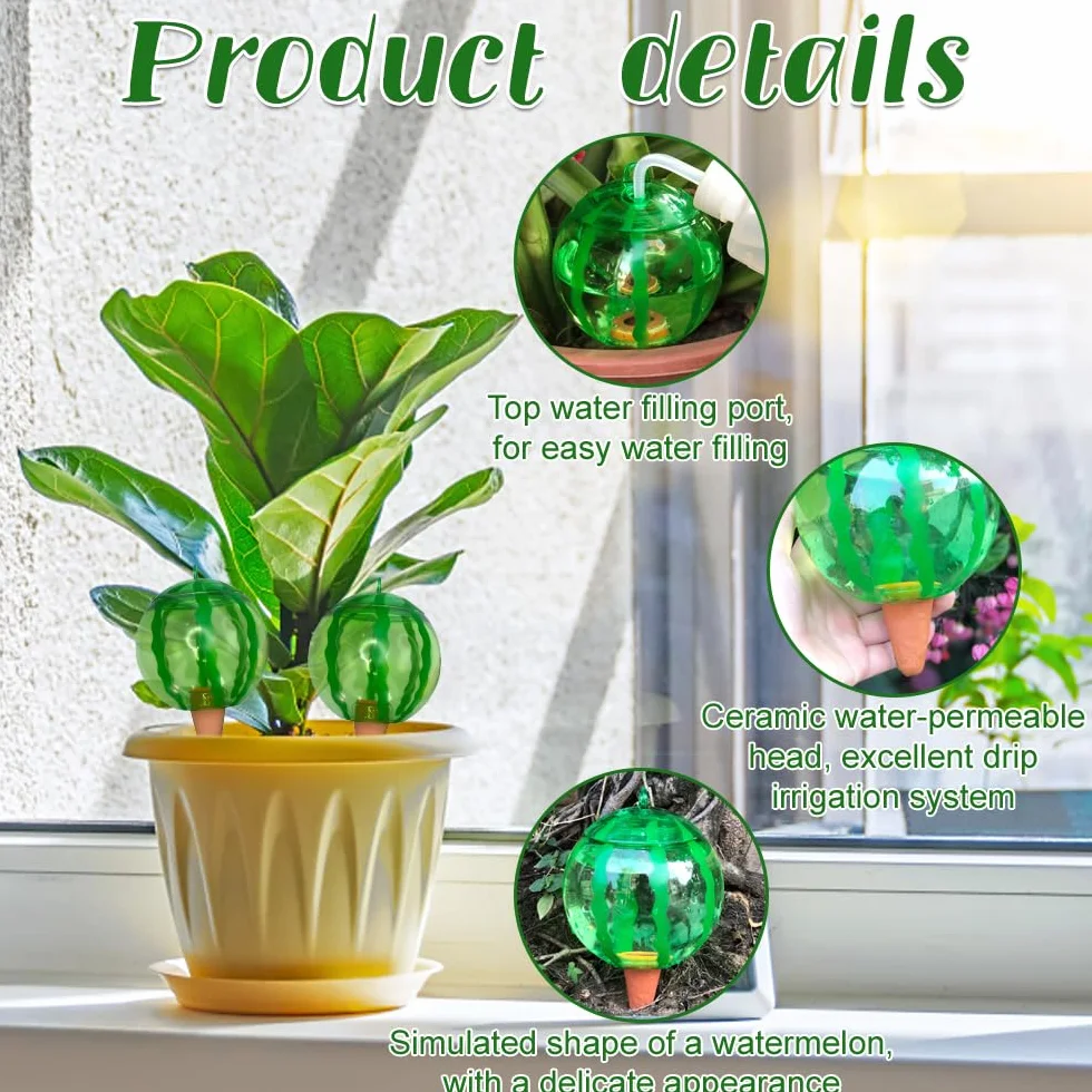 4 Pieza Riego automatico macetas, Regar Plantas Vacaciones, Diseño con Forma de sandíao, Bola de riego para Plantas Apta para Varias macetas (1Pieza x 500 ml)