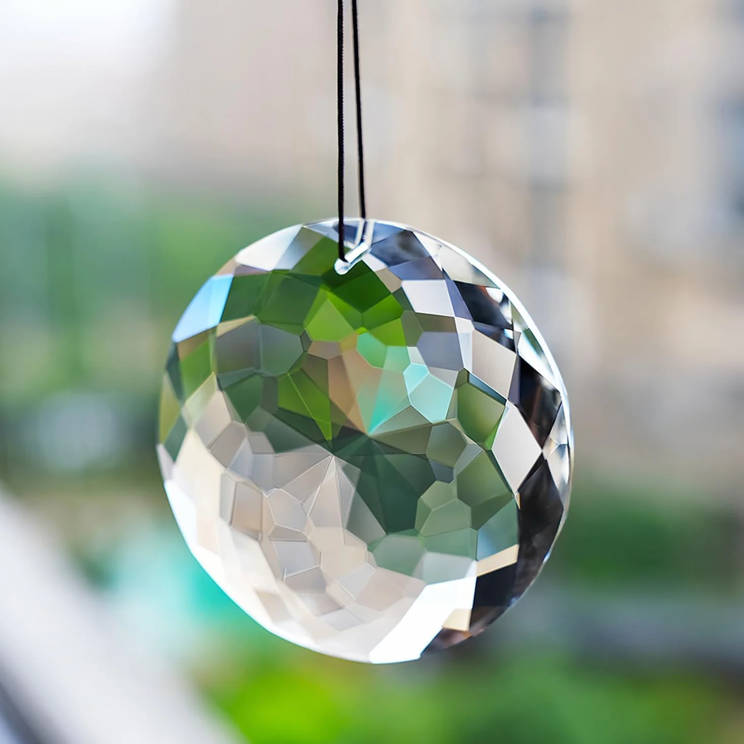 Atrapasueños de cristal Bauhinia facetado, decoración de ventana, gran tamaño, reflejos, arco iris, perfecto para jardín y casa, redondo, 75 mm, cordón incluido