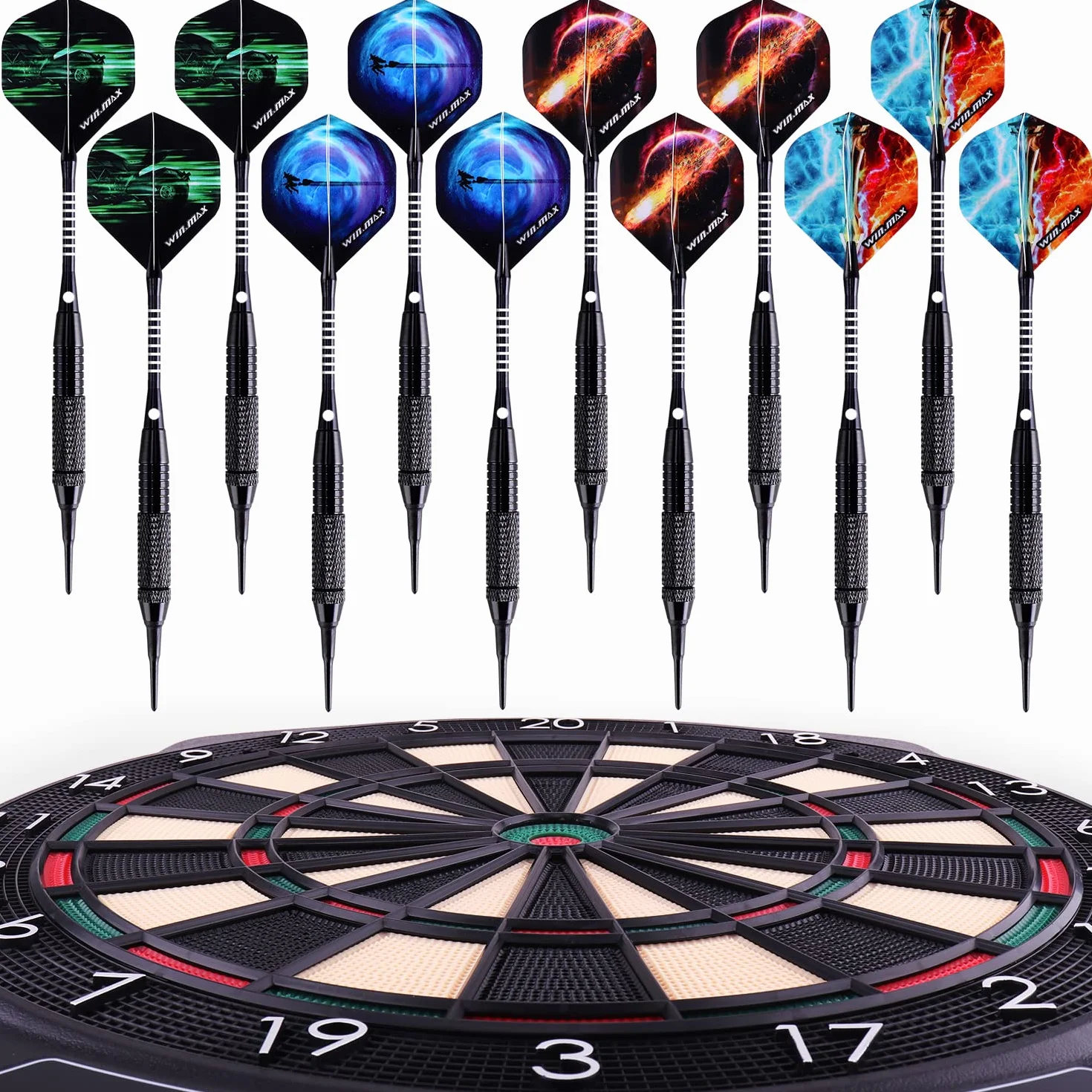 WIN.MAX Dardos Punta Plastico 12 Pcs para Diana Electronica con 100 Puntas