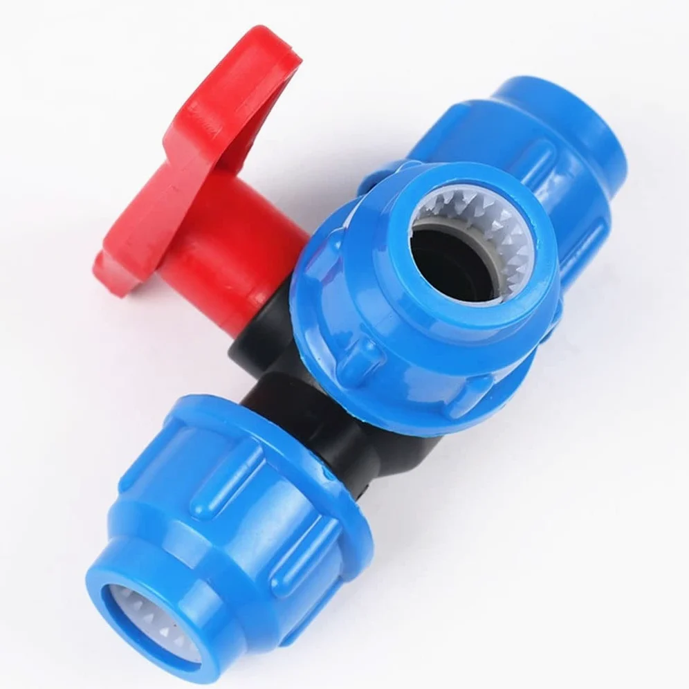 Conector de grifo jardín Conectores tubería agua, 1 pieza 1/2" 3/4" 1" 1-1/4" 1-1/2" PE Válvula bola rápida tres vías, rápido plástico con mango for riego campo(1 1/2")