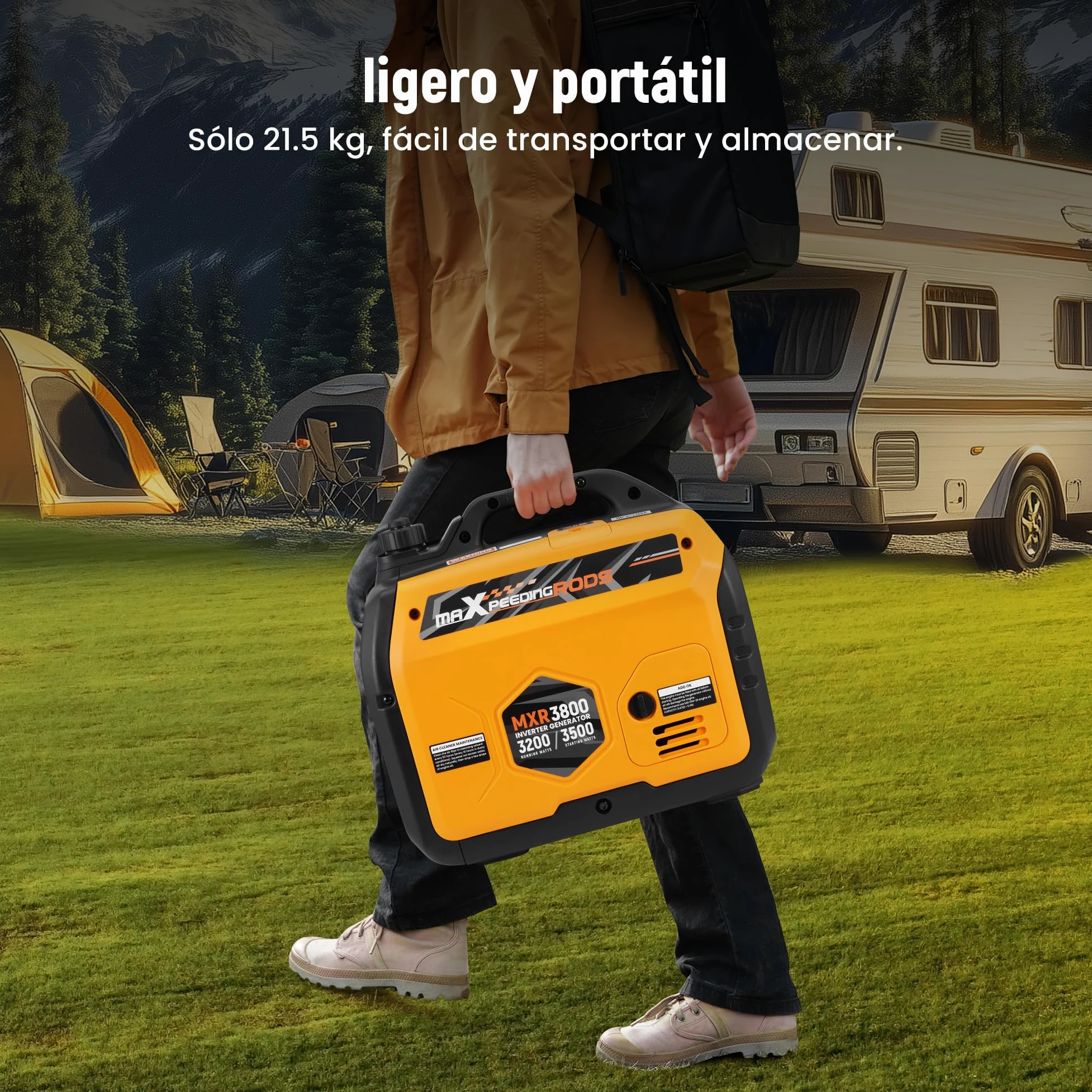 maXpeedingrods 3500W Generador Electrico Gasolina, Silencioso y Ligero | 4 Tiempos Generador de Inverter, Modelo ECO con 2x 230 V, 2x USB para Camping, Caravana, Construcción y Emergencias