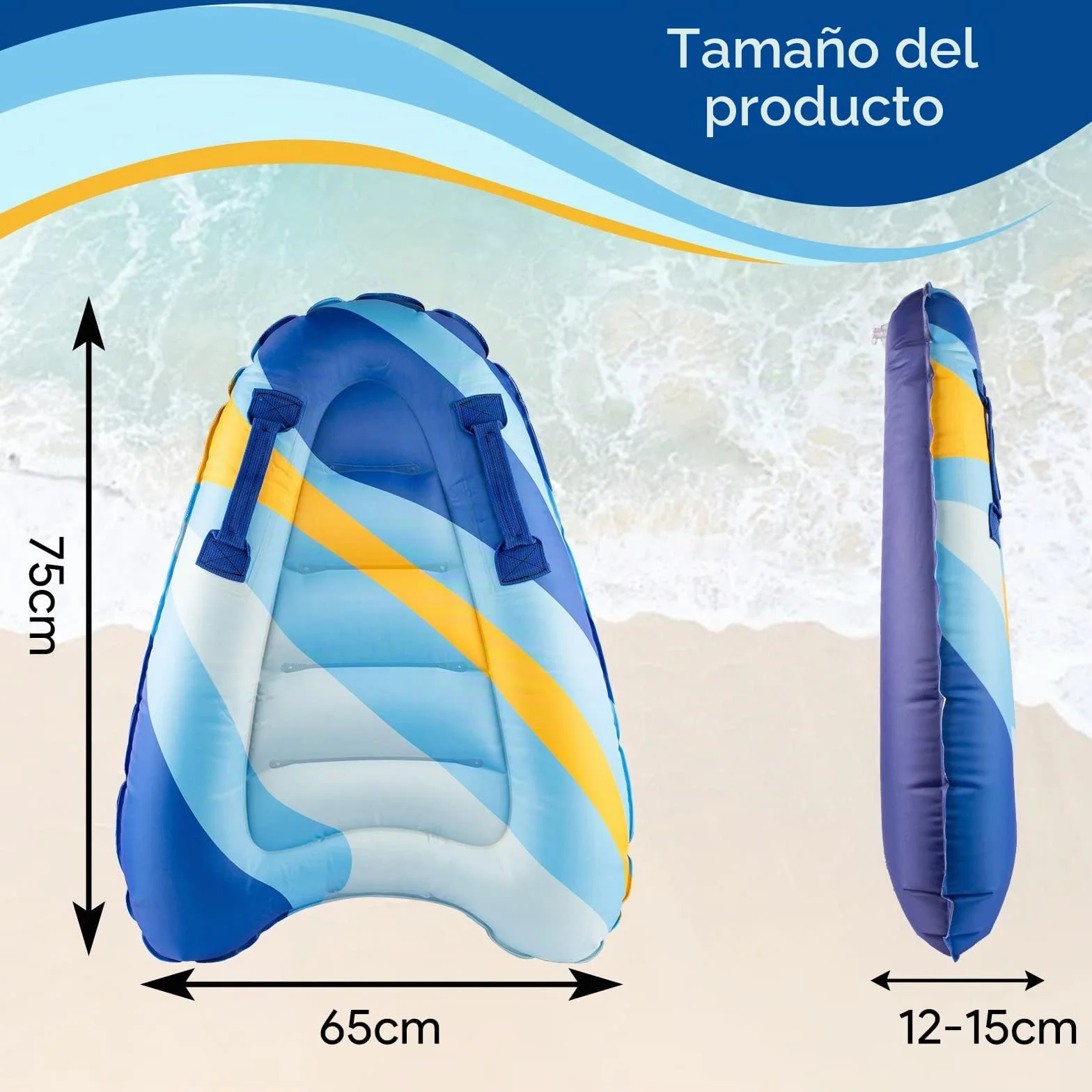 Tabla de Bodyboard Hinchable para Niños 75x65x15 cm con Asas Plegable