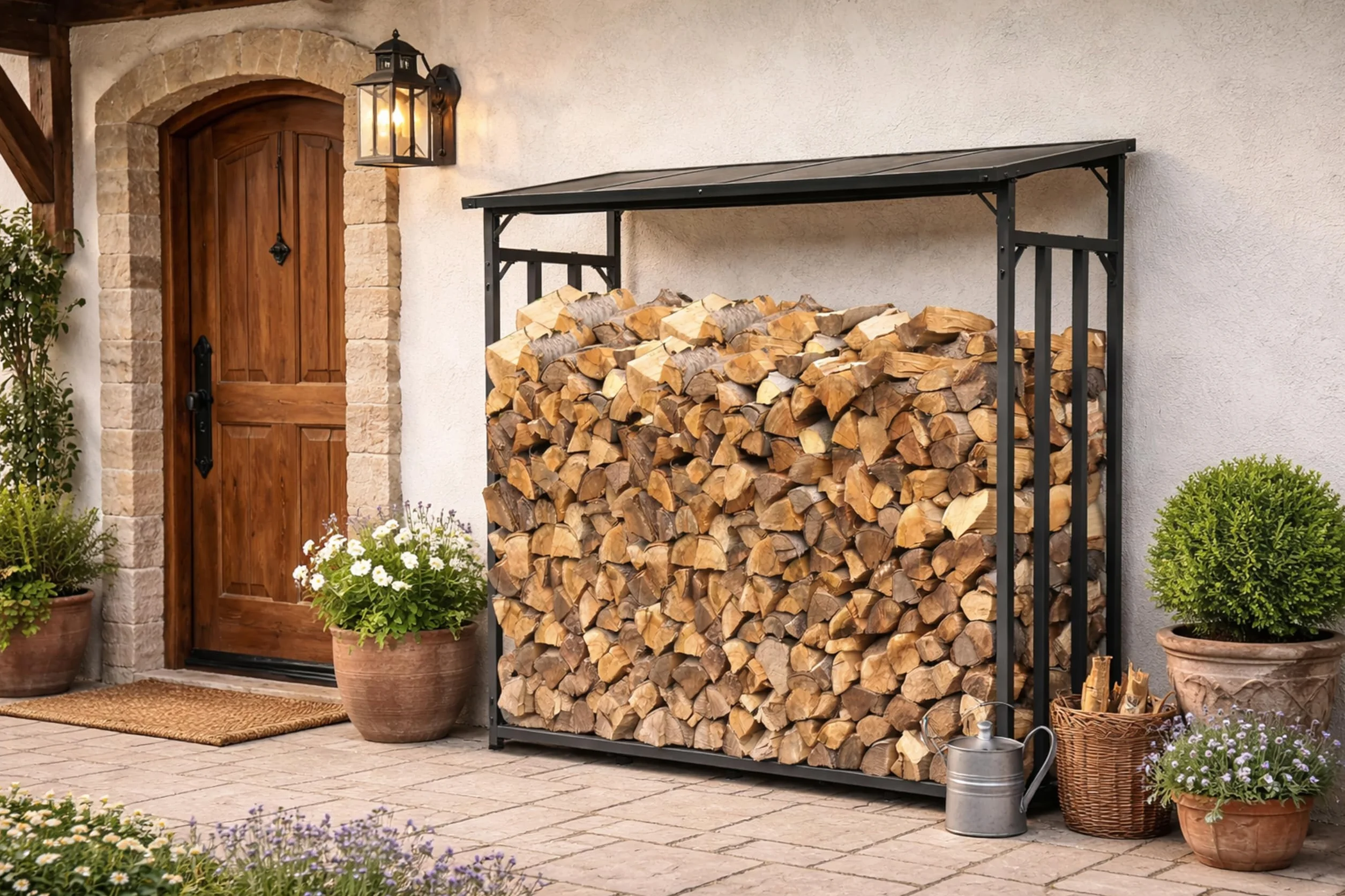 QUICK STAR Estante metálica para leña antracita 185 x 70 x 185 cm Jardín Prinidor Refugio de 2,3 m³ de Madera Almacenamiento apilables Ayuda Exterior