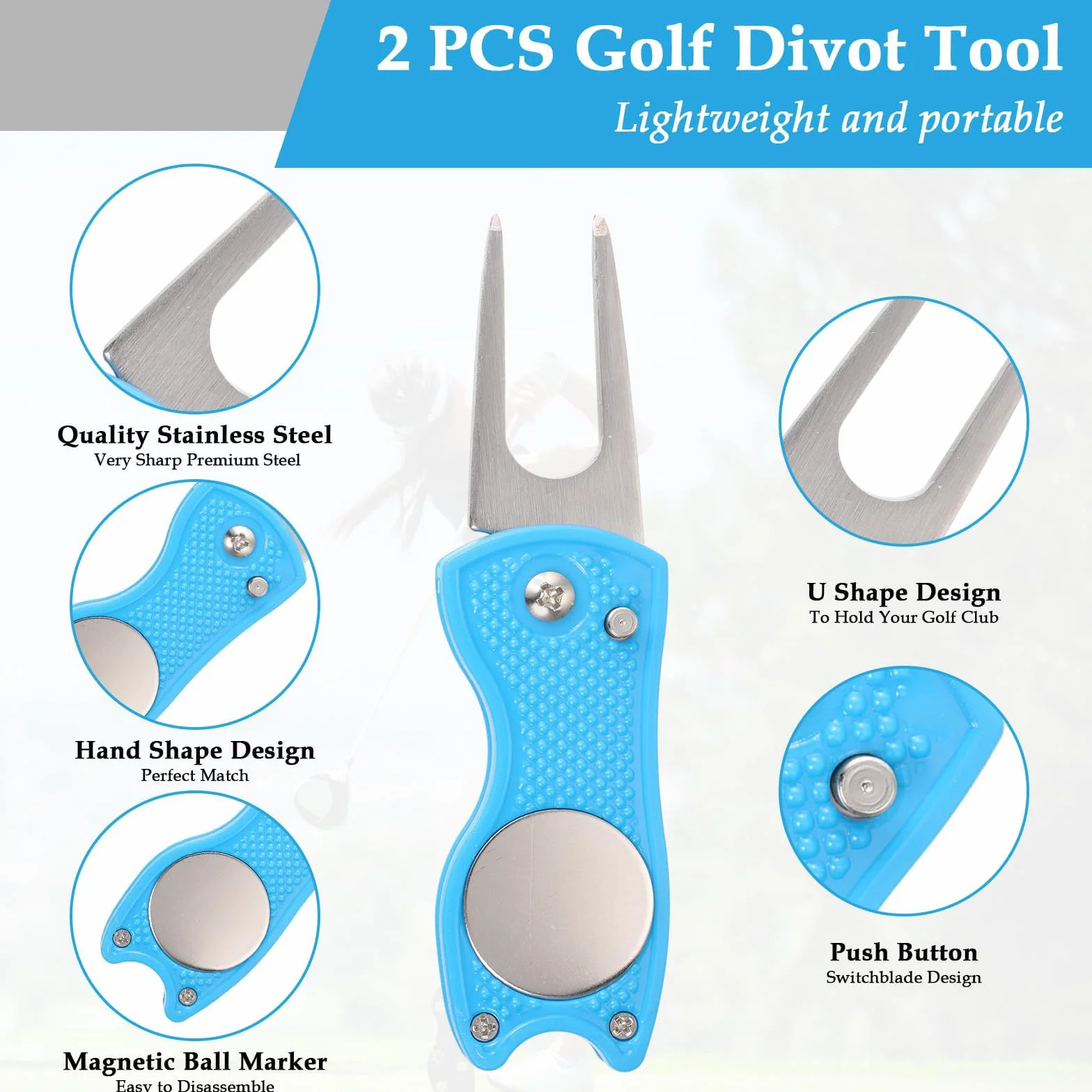 Herramienta de reparación de divot de golf plegable de metal con marcador