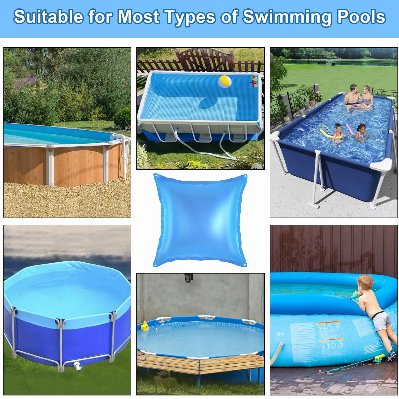 Cojín de piscina de invierno, 120 x 120 cm, cojín de aire para piscina, cojín de aire rectangular, cojín de aire para piscina de invierno, cojín de aire para piscina resistente al invierno