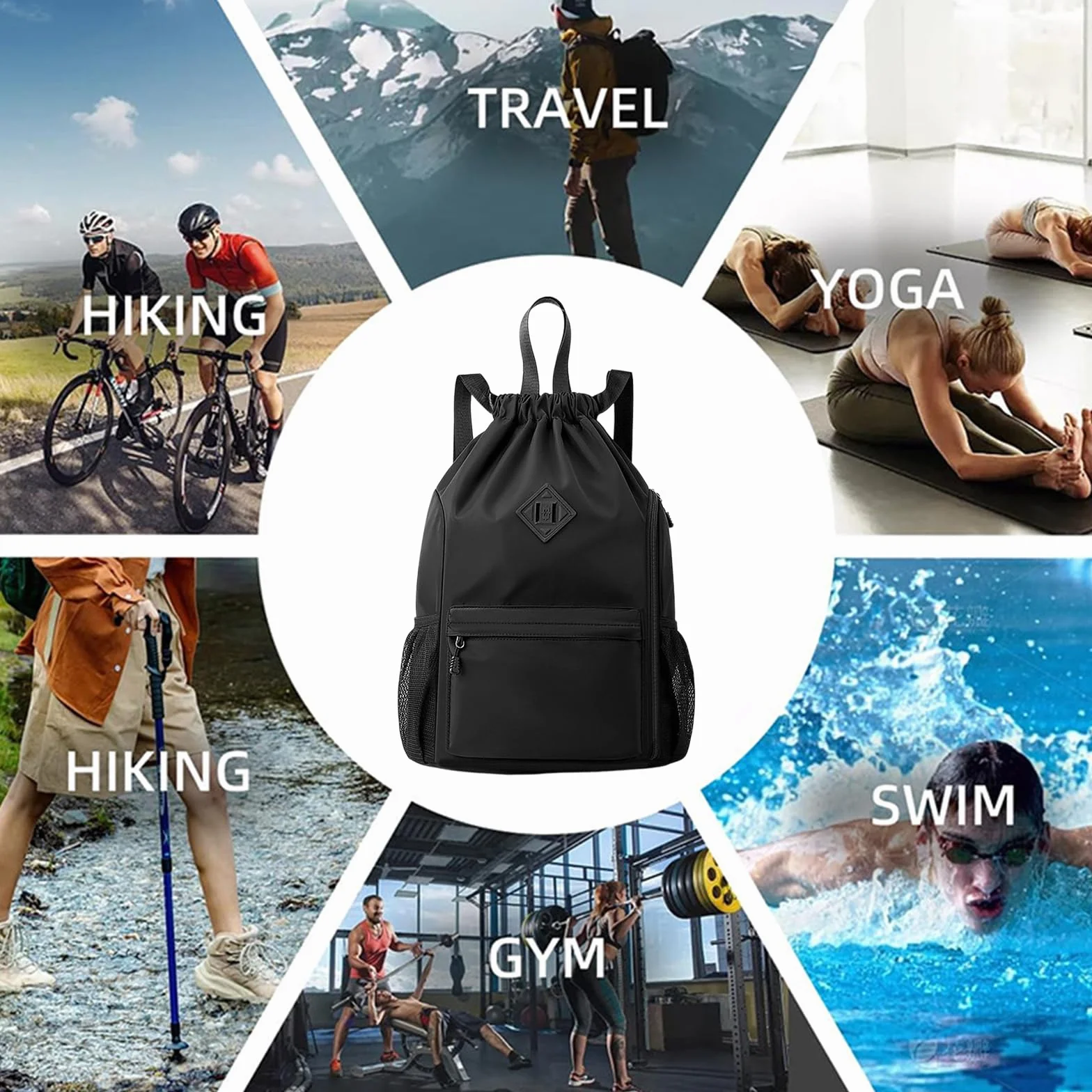 Mochila de cuerda resistente al agua con compartimento para zapatos, gran capacidad, bolsa deportiva