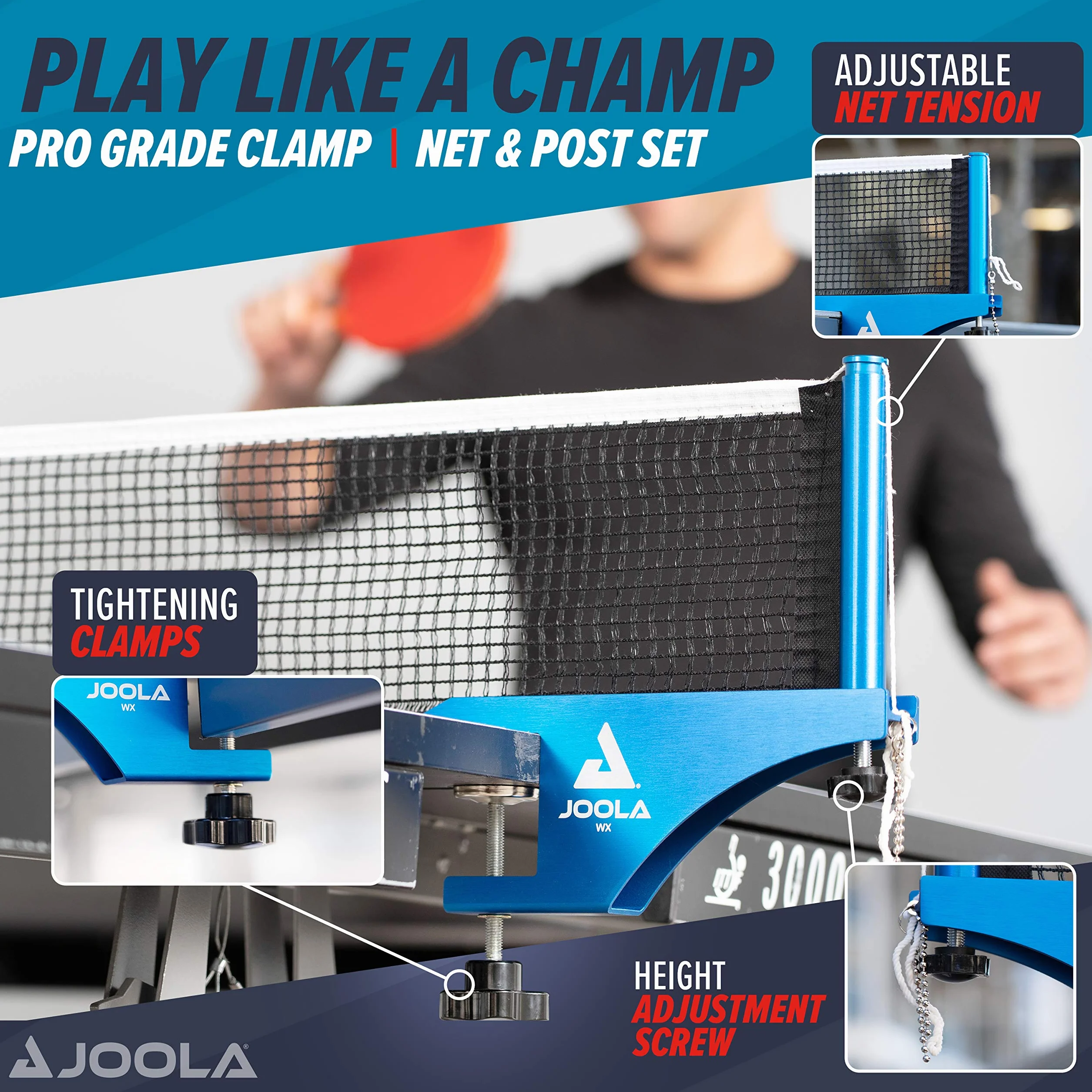 JOOLA Red de Tenis de Mesa Profesional con Poste de Aluminio, 182,88 cm, Sistema de Tensión Ajustable, para Interiores y Exteriores