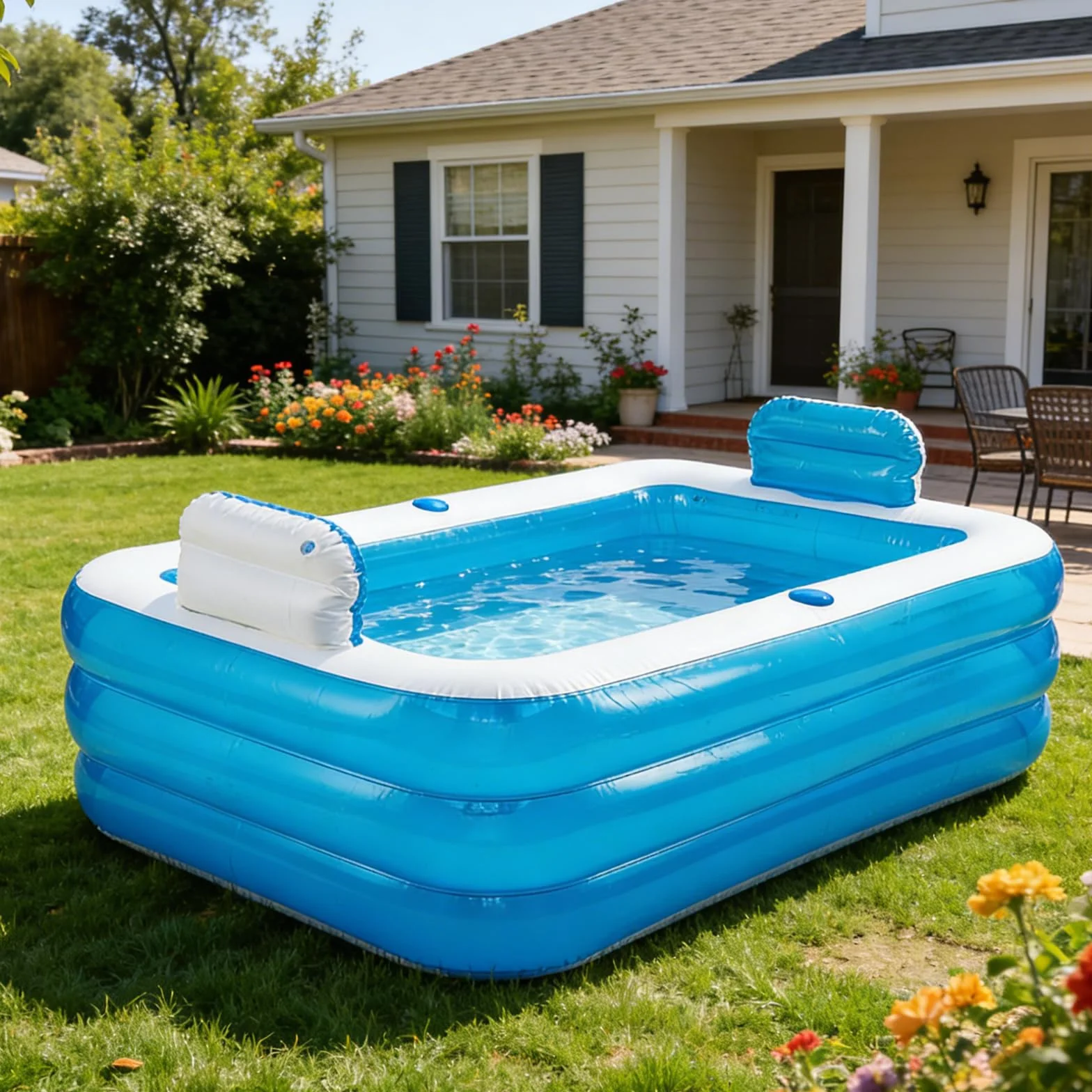 Piscina inflable, bañera plegable inflable para adultos, piscina infantil para balcón, jardín, piscina rectangular con gran respaldo trasero asiento y soporte para