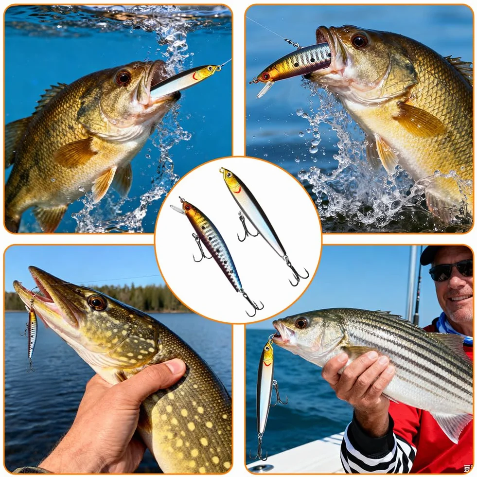 Vicloon Kits de Señuelos Pesca Artificiales Accesorios Cebos de Goma y Duros para Agua Dulce y Salada