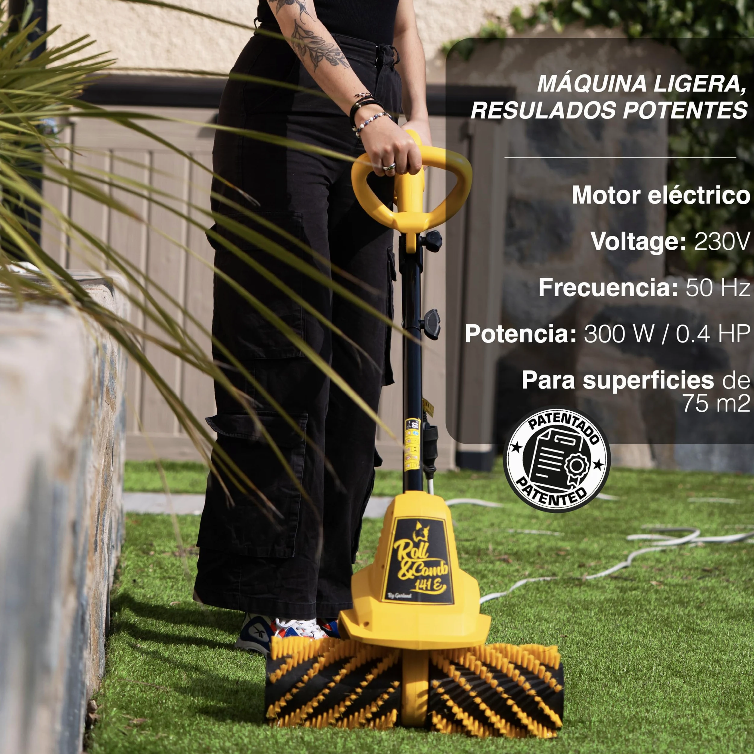 Garland Roll&Comb 141E-V19 - Peinadora/Barredora césped Artificial eléctrica enchufable - 300 W de Potencia, 4'8 kg de Peso y 40 cm de Ancho de Trabajo. con Manillar Plegable.