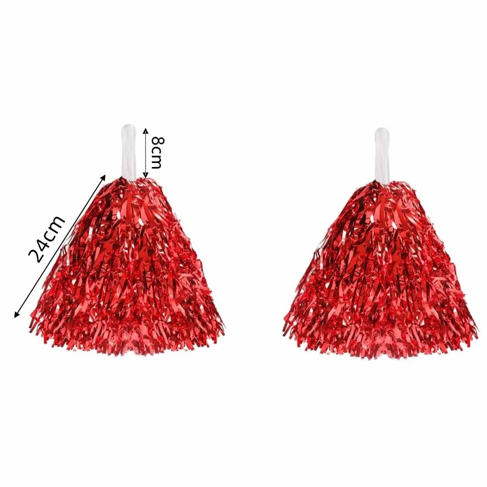 Pompones de animadora rojo metálico Naisfei para deportes danza fiesta