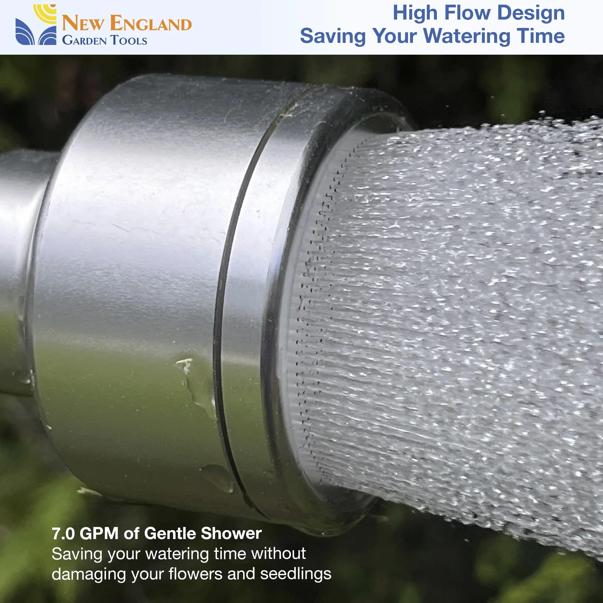 Varita de manguera de agua de metal de 30 pulgadas con spray suave 600003 con agarre cómodo y válvula de cierre de New England Garden Tools para limpieza, riego de plantas y patios, lavado de coches y