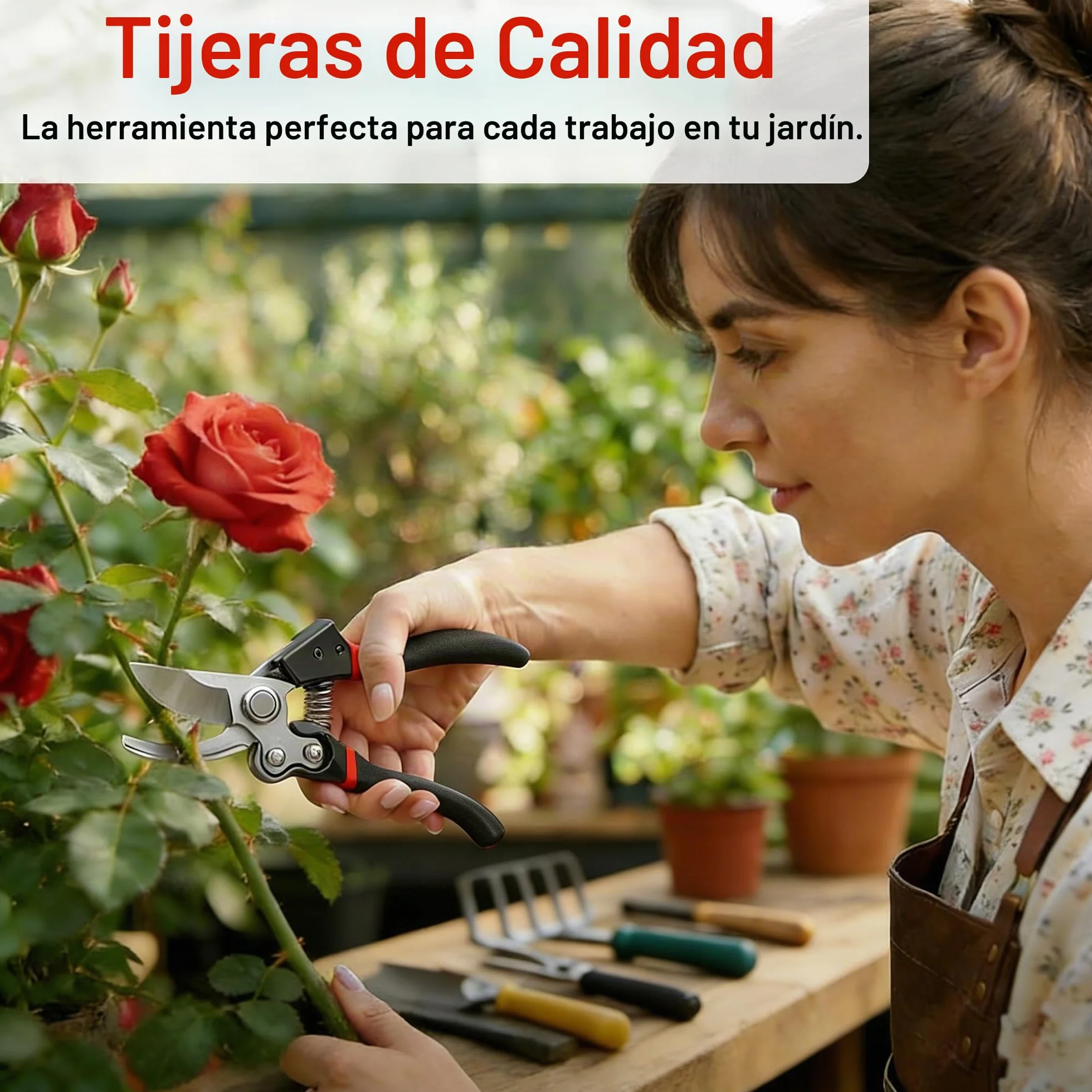 Tijeras de Podar SK-5 Inoxidables con Seguro Bloqueo, Tijeras podar Profesionales Cortan Ramas de 25mm, Herramientas jardineria para Rosas, Arbustos y Bonsáis