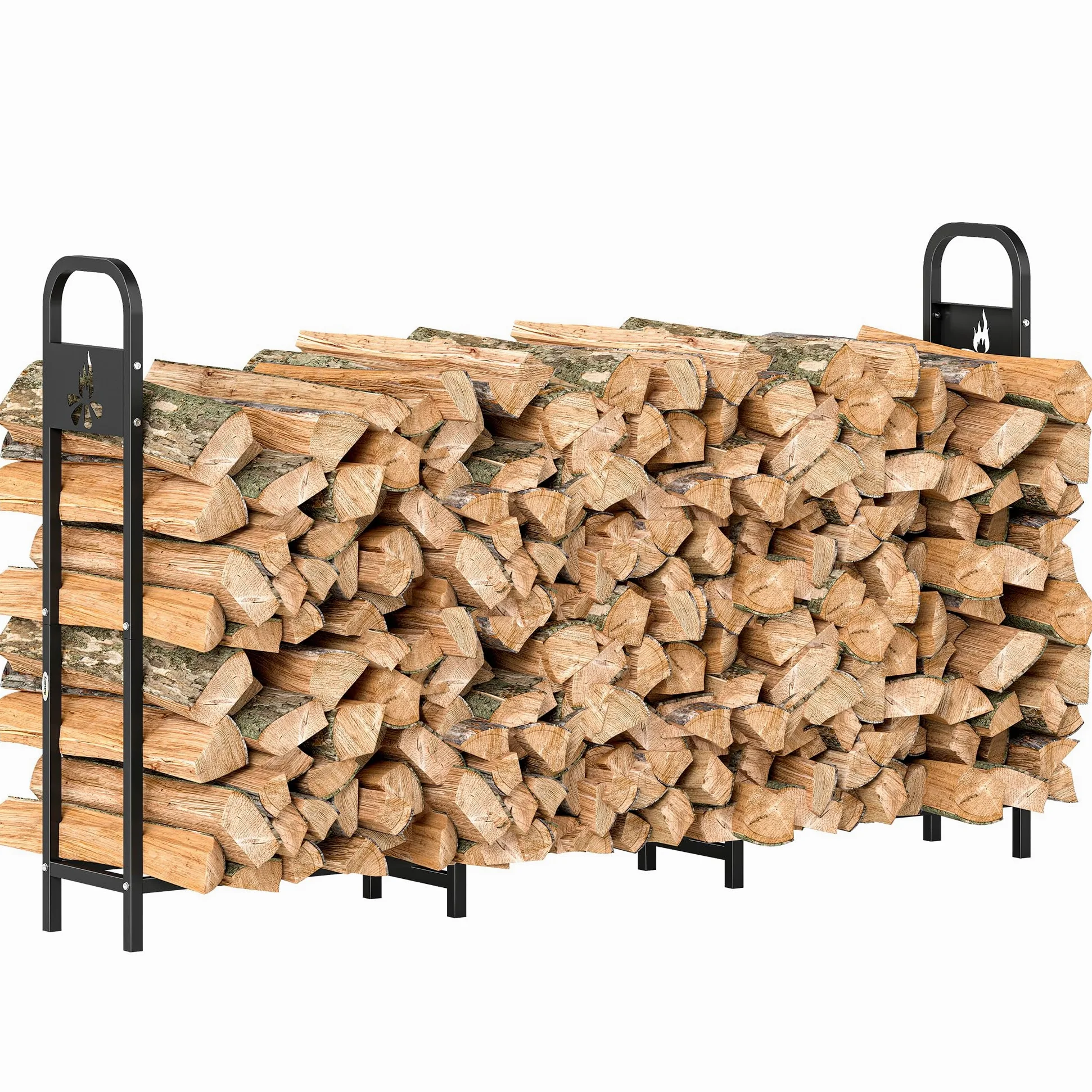 Outsunny Estante de Leña Metálico, 200x30x120 cm, Carga 300 kg, Leñero Exterior con Marco de Acero, Patas Extra Reforzadas y Diseño Recortado de Fogata, Soporte para Leña de Chimenea, para Jardín