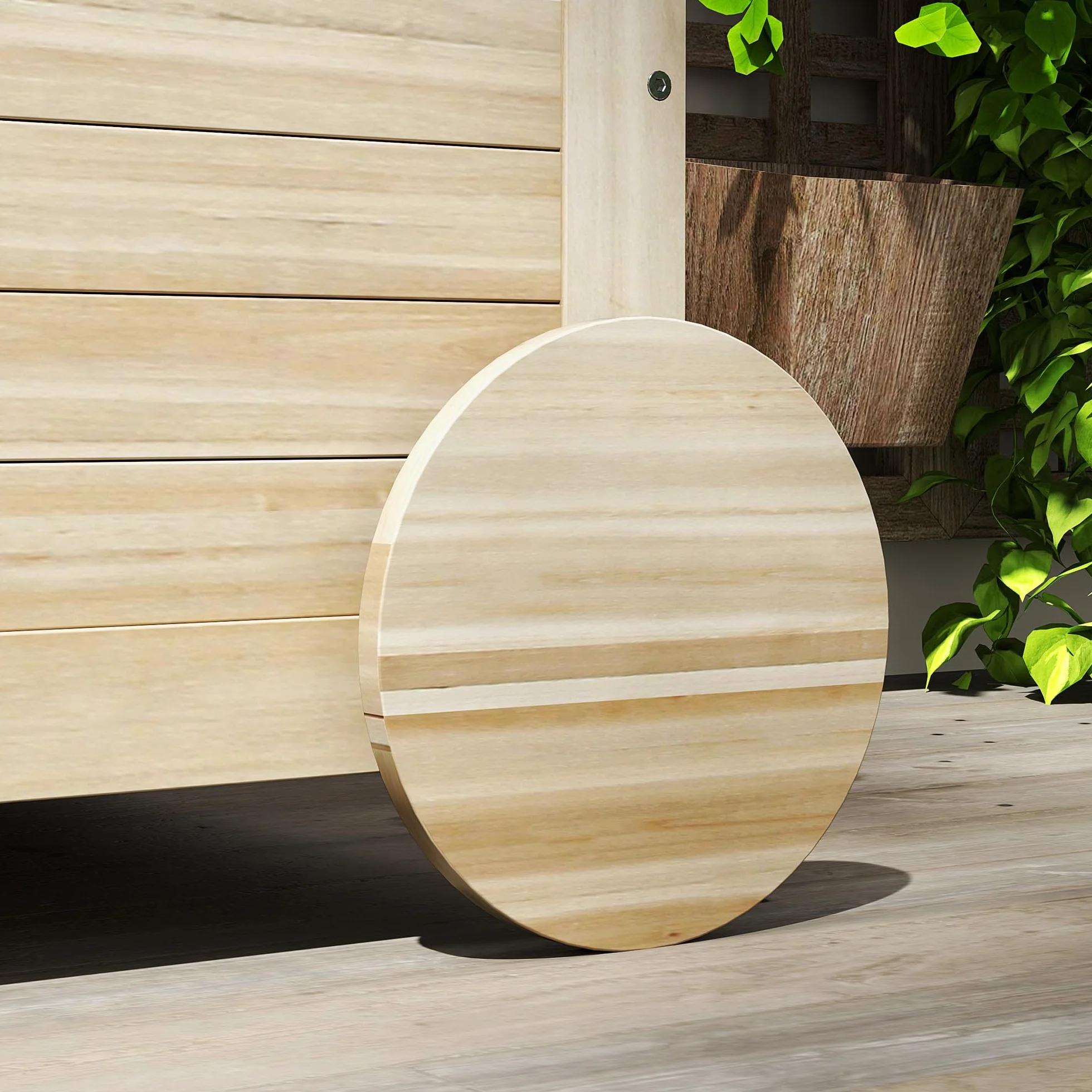 Outsunny Baúl de Almacenaje Exterior 185L, Arcón de Jardín de Madera con Tapa Abatible, 2 Ruedas, Bisagras Metálicas, Cuerdas de Lino y Forro Interior, 110x50x50 cm, Natural
